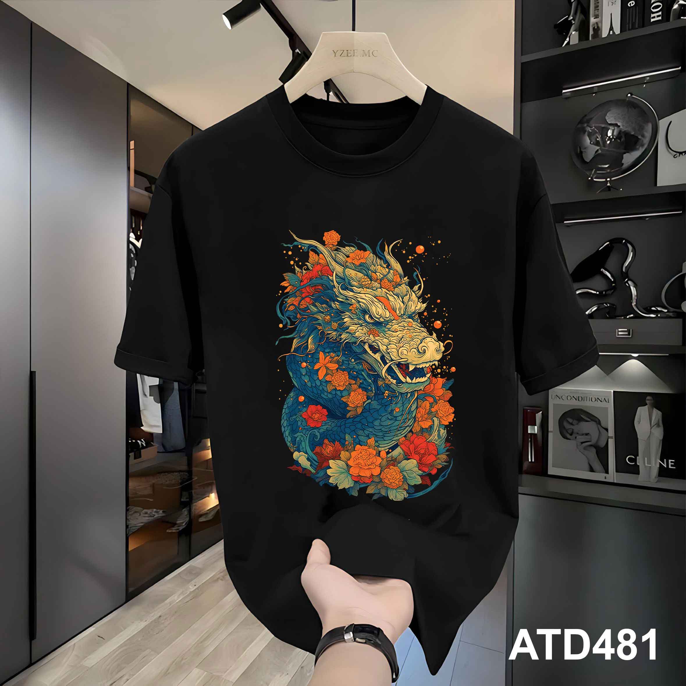 Áo thun nam form rộng 12 con giáp tuổi Thìn ATD481 Miucho Iconic cotton cổ tròn in graphic