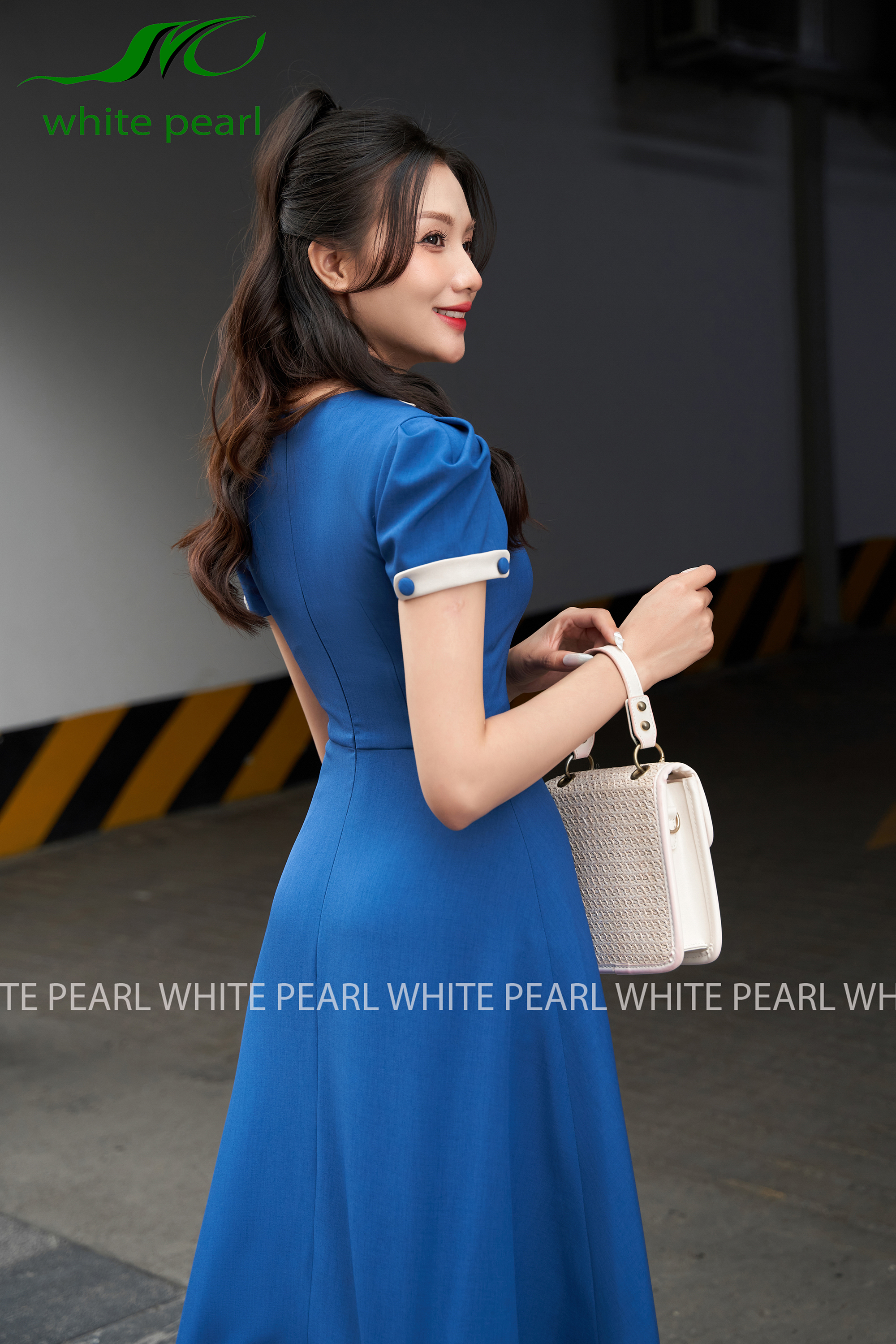 Váy đầm cổ sao D2405 màu xanh cổ vịt thời trang công sở cao cấp White Pearl_thumbnail_2