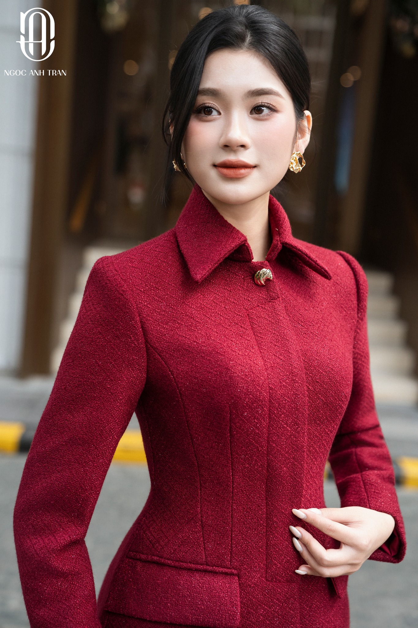 A226 - Áo dạ đỏ cổ bẻ