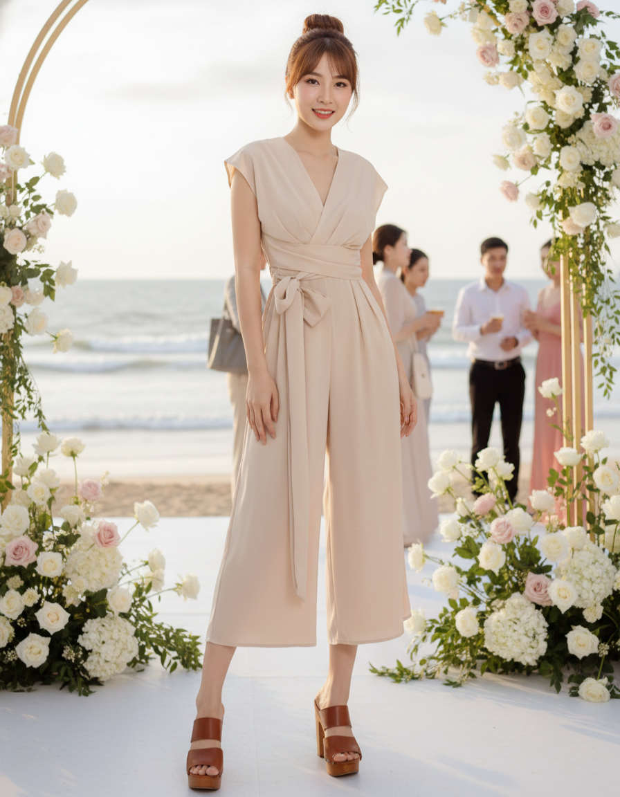 Jumpsuit ống rộng cổ V thanh lịch_thumbnail_3