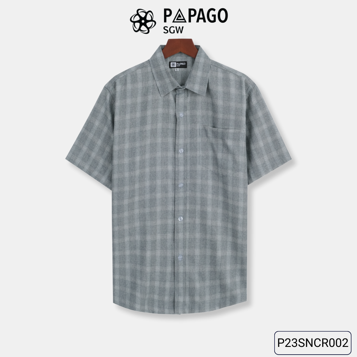 Áo sơ mi nam trung niên PAPAGO tay ngắn lai ngang sọc caro vải xô đũi - P23SNCR002_thumbnail_12