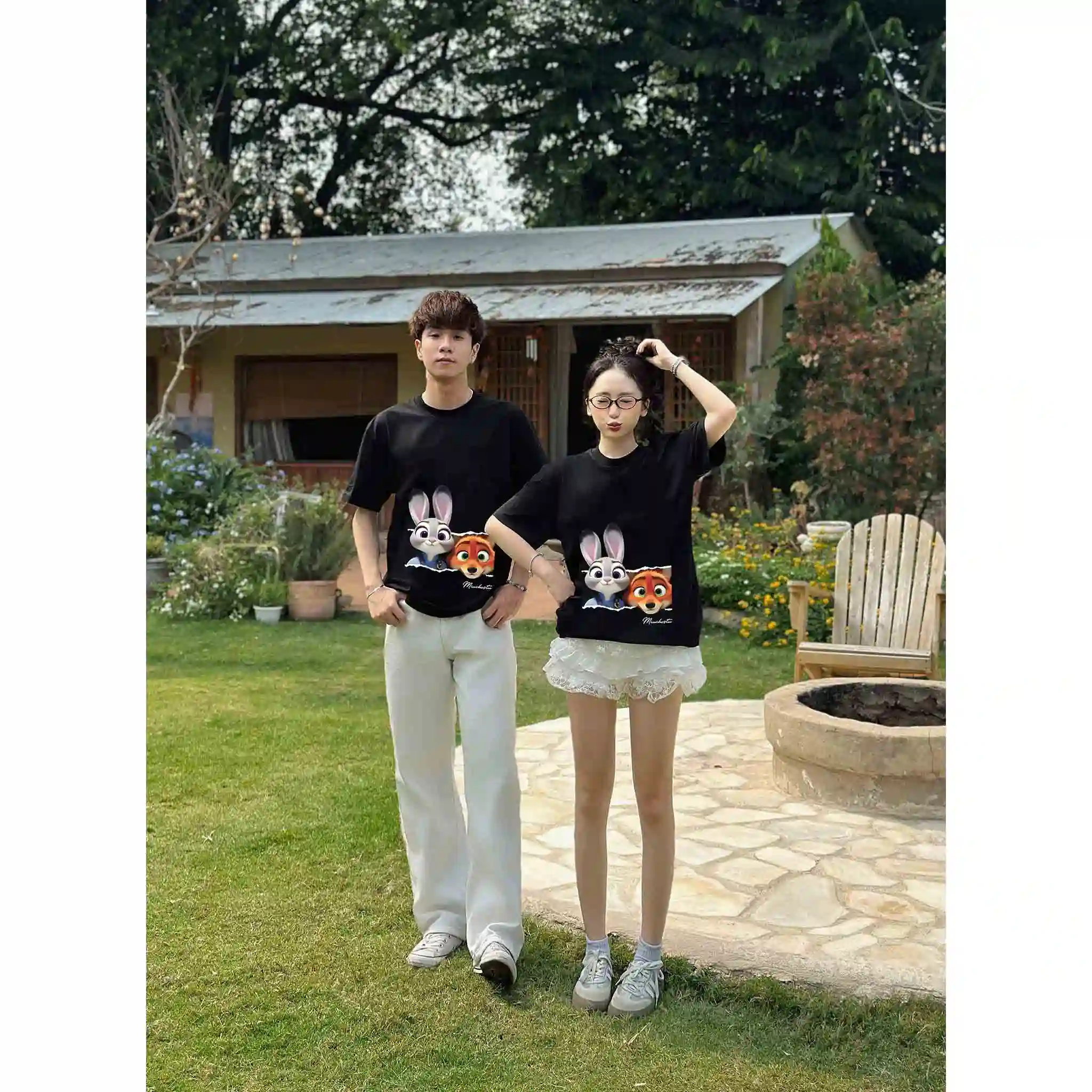 Áo thun couple form rộng Miucho vải cotton thoáng mát dày dặn hoạt hình Zootopia 2813_thumbnail_7