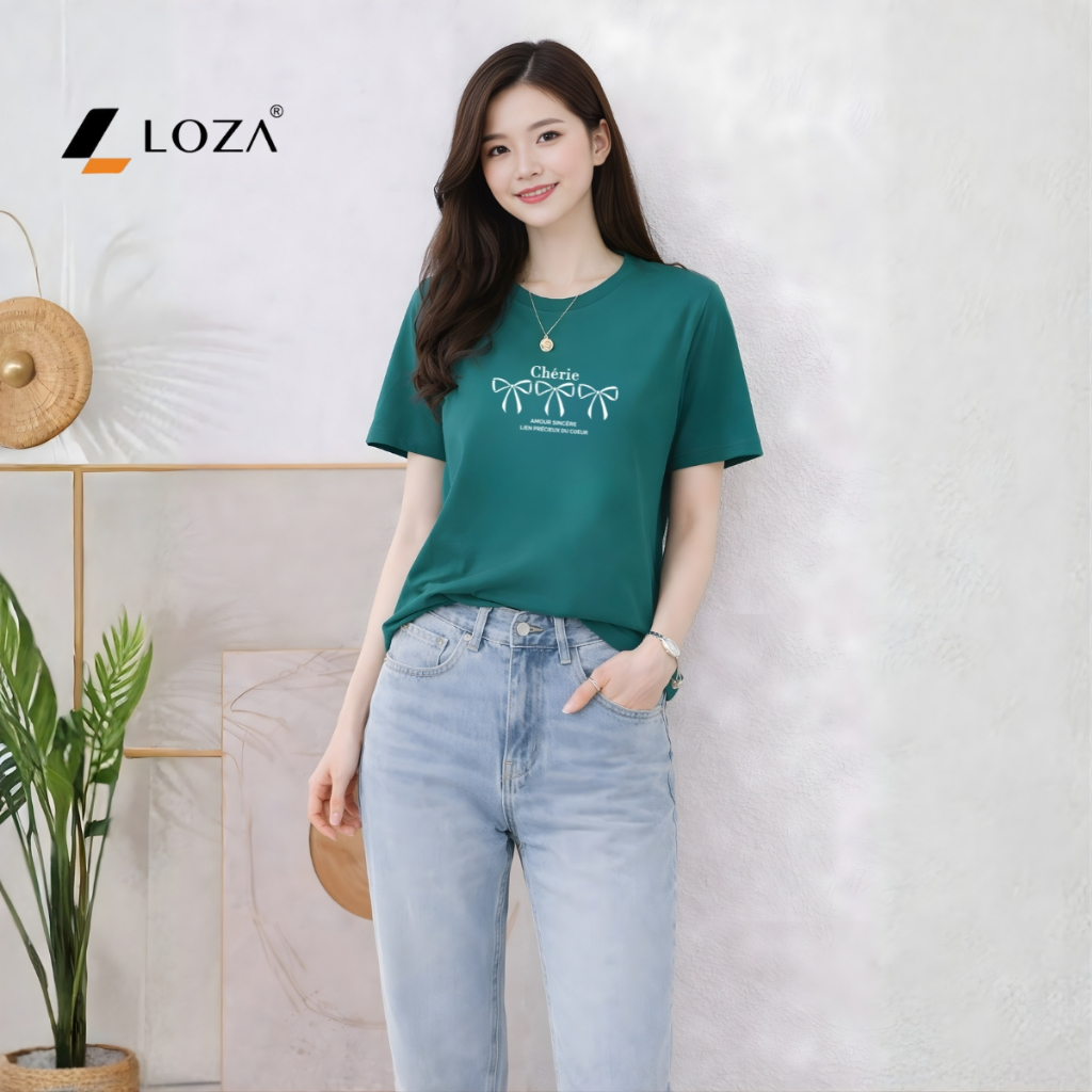 [Form rộng] Áo phông nữ dáng rộng hình nơ và chữ Chérie - Loza RT8453_thumbnail_6