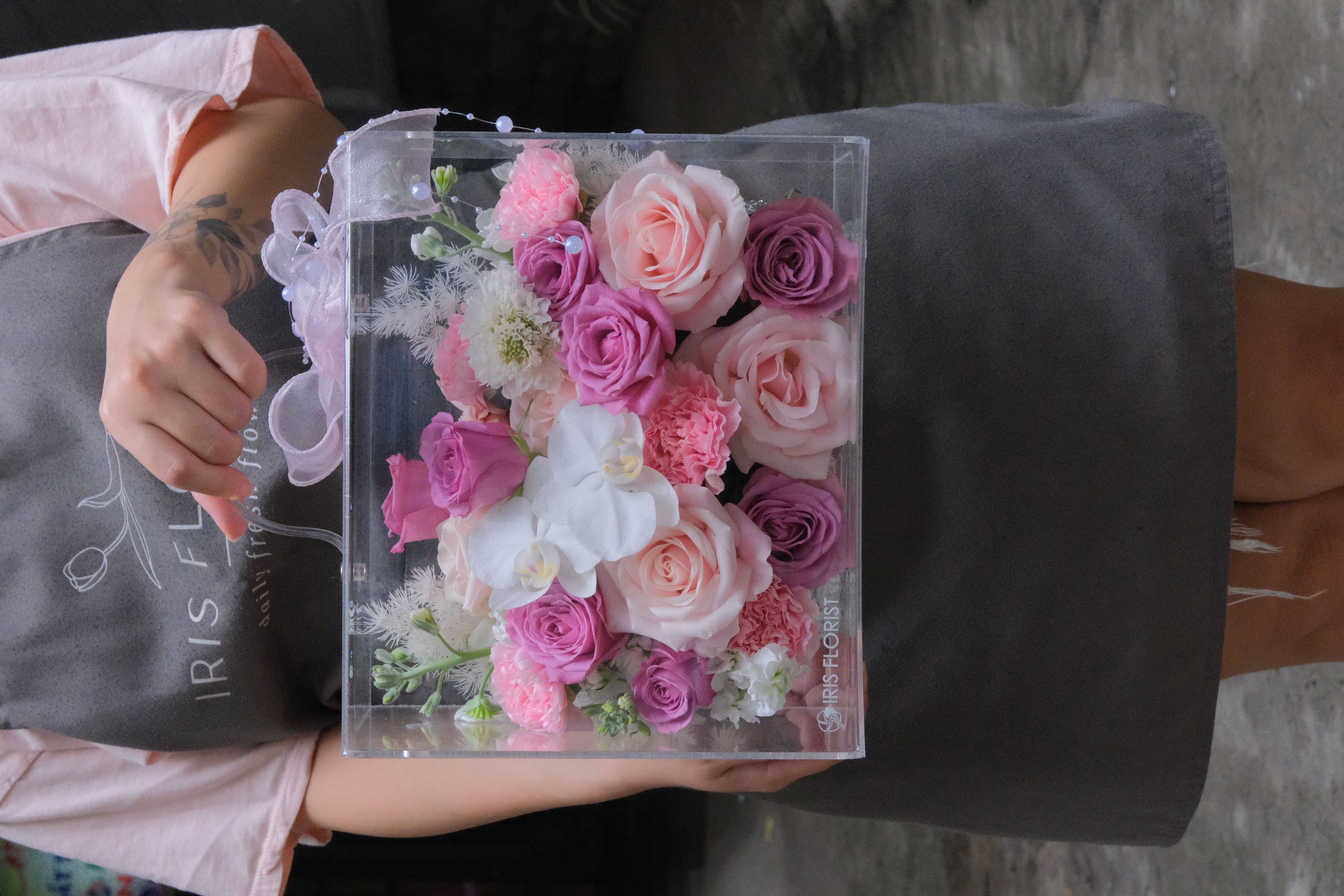 Hộp hoa Mica - Tone Tím hồng - 22x27cm