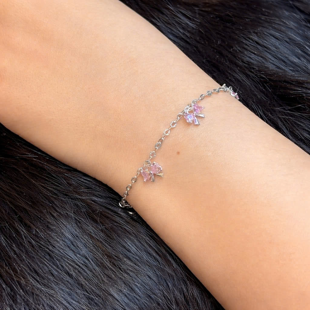 Vòng tay bạc xi kim nơ tim hồng_thumbnail_2