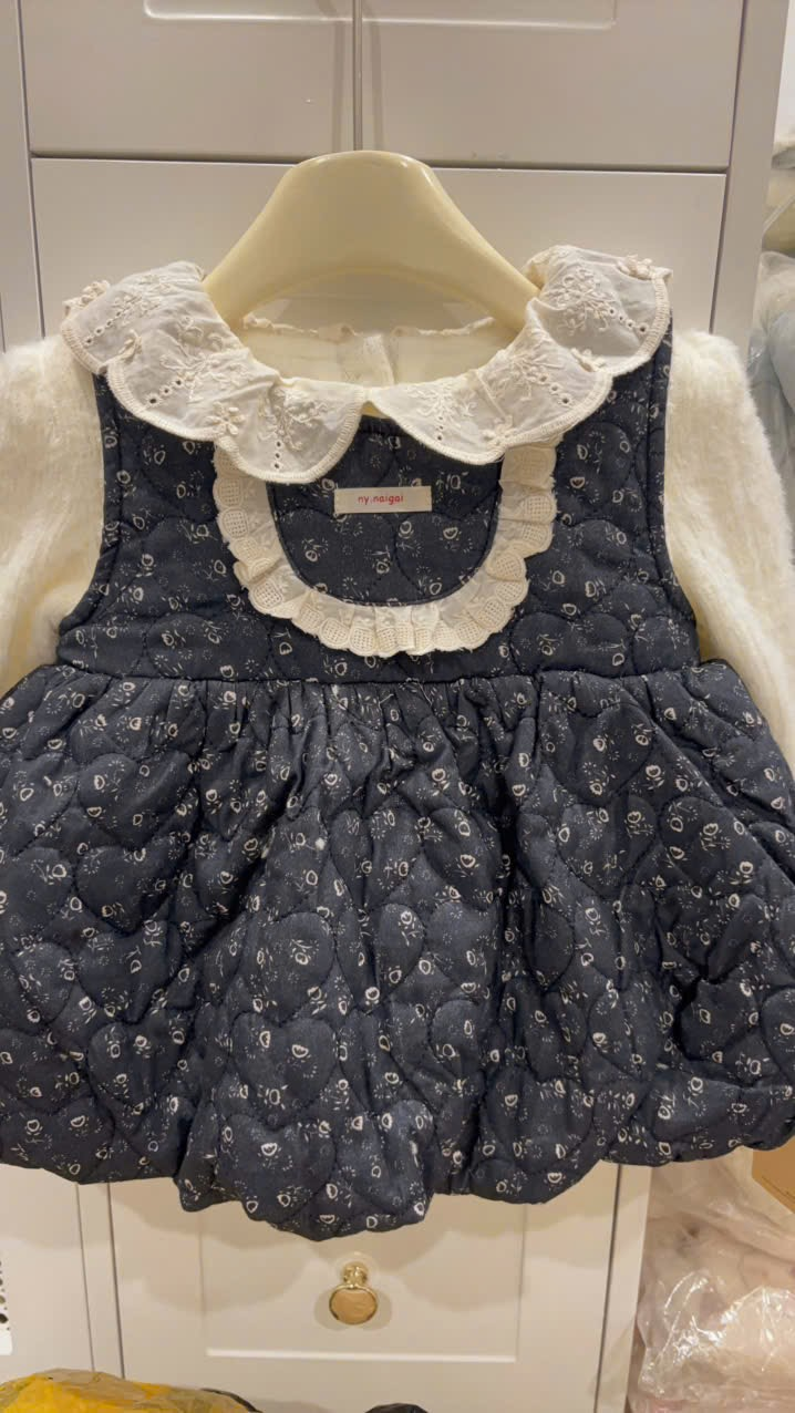 (C6) Set áo cổ bèo và váy phao màu xanh navy có lót lông N.YOU_thumbnail_0