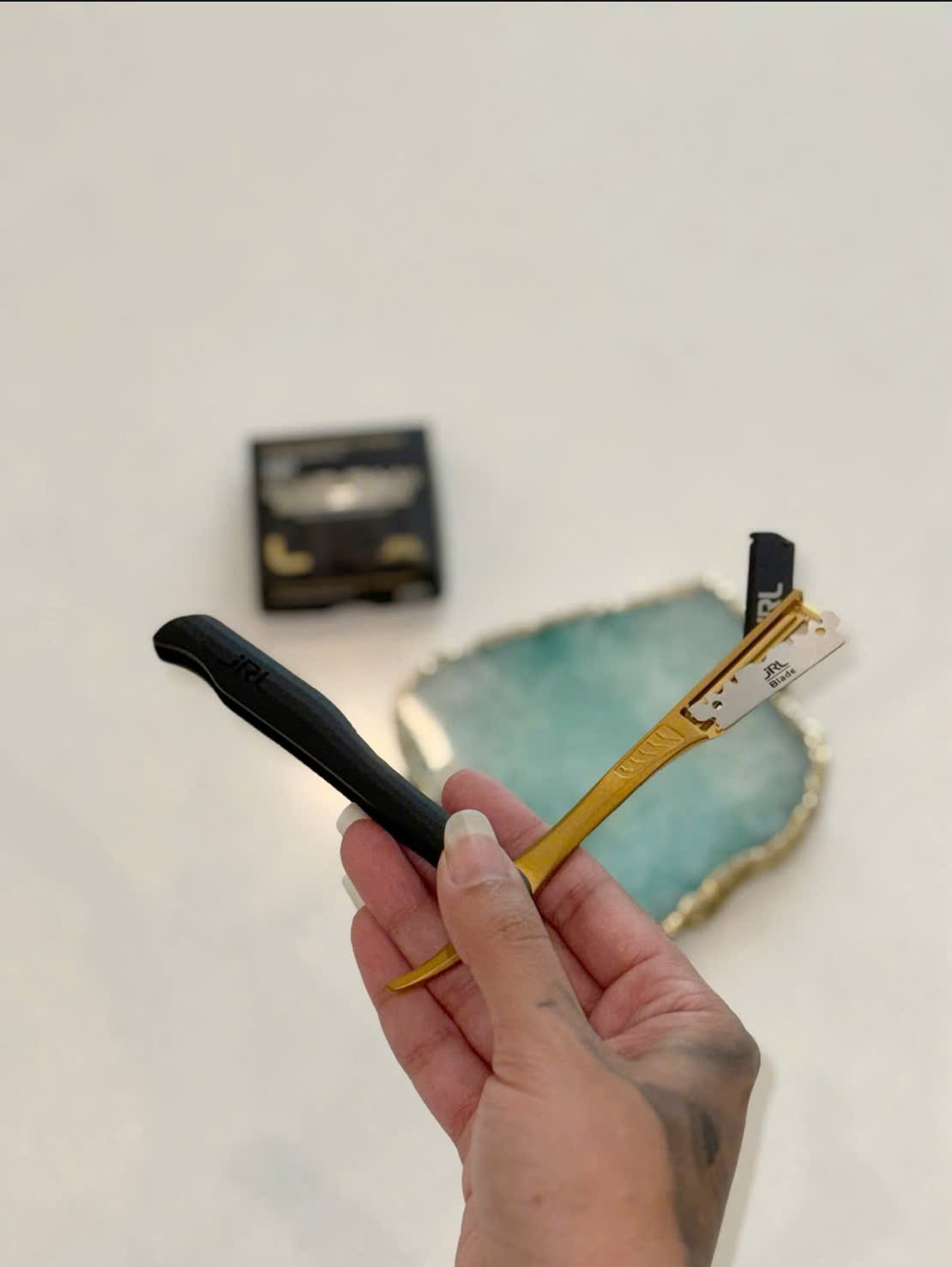 Cán dao cạo jRL chính hãng Black Magnetic Straight Edge Razor_thumbnail_3