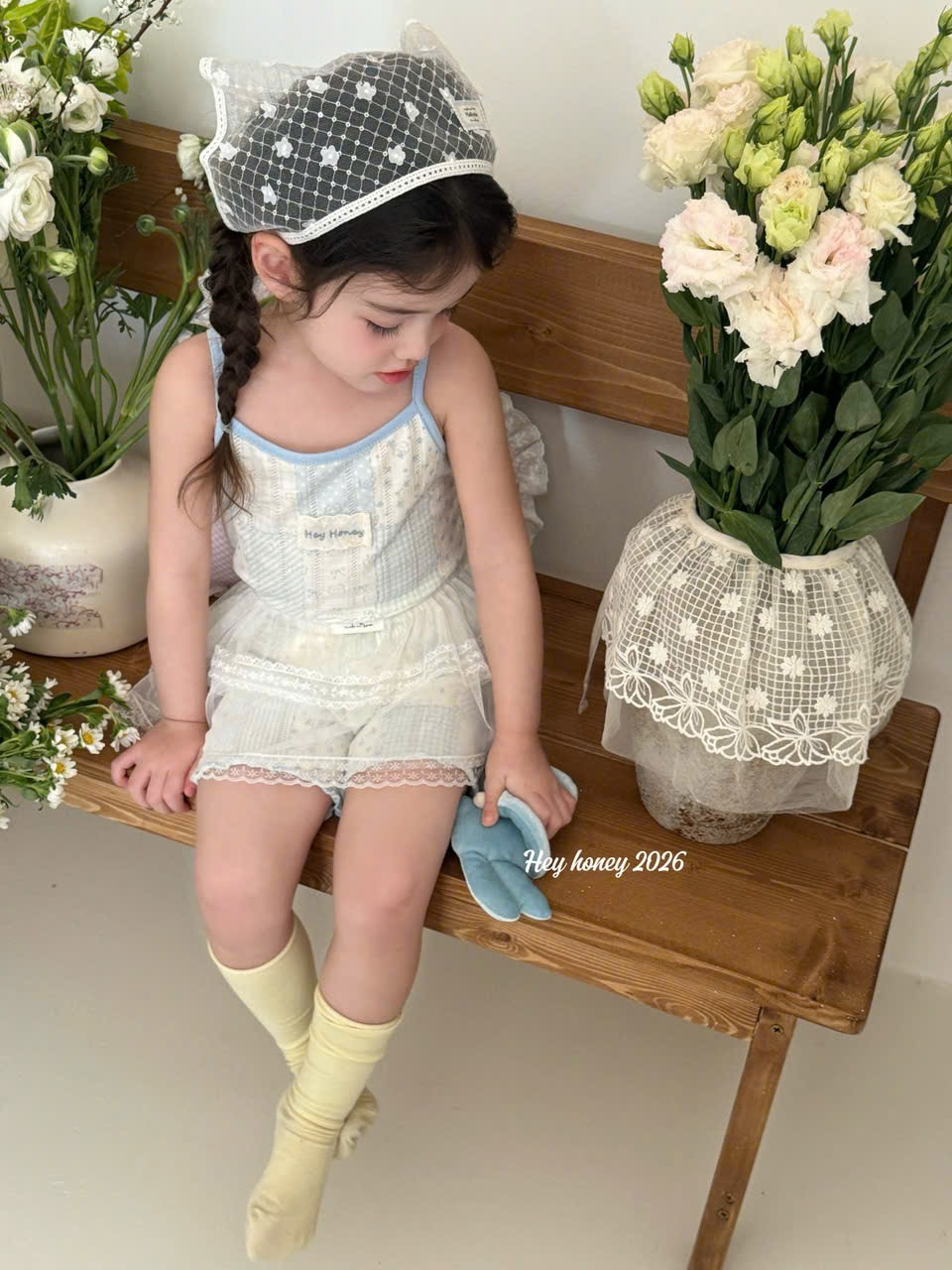 V11 - Set ngủ cotton xanh kèm 2 chi tiết hãng HeyHoney