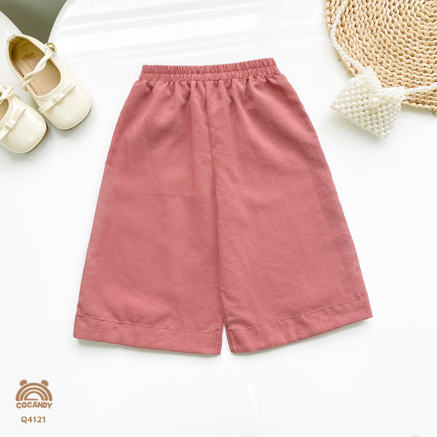 Quần dài ĐỎ suông phối gấu nẹp be_thumbnail_2