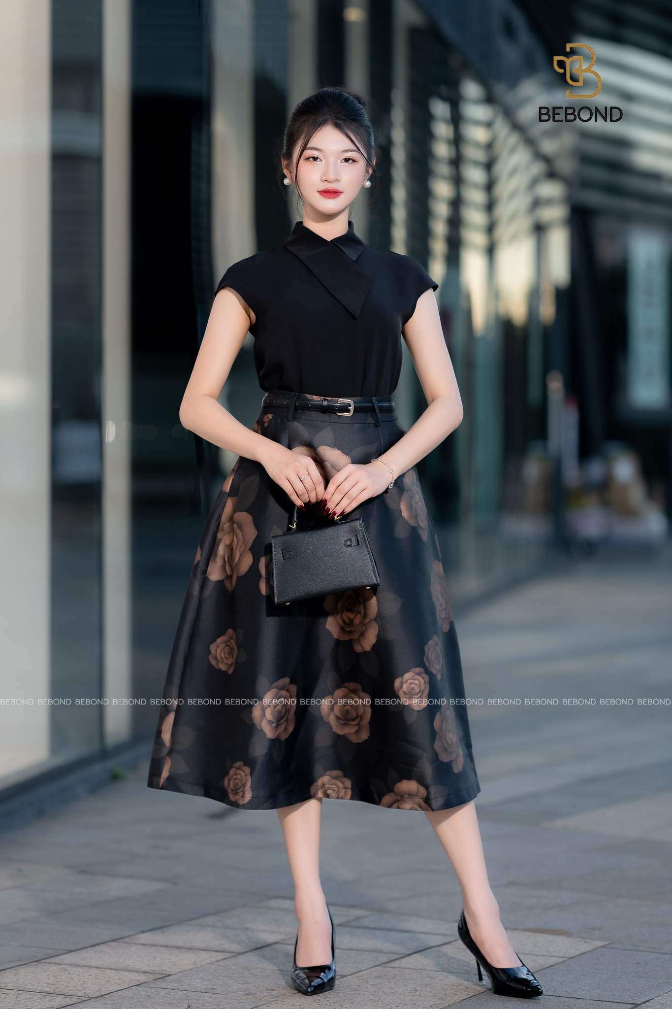 Set chân đầm hoa hồng LENORA màu ĐEN