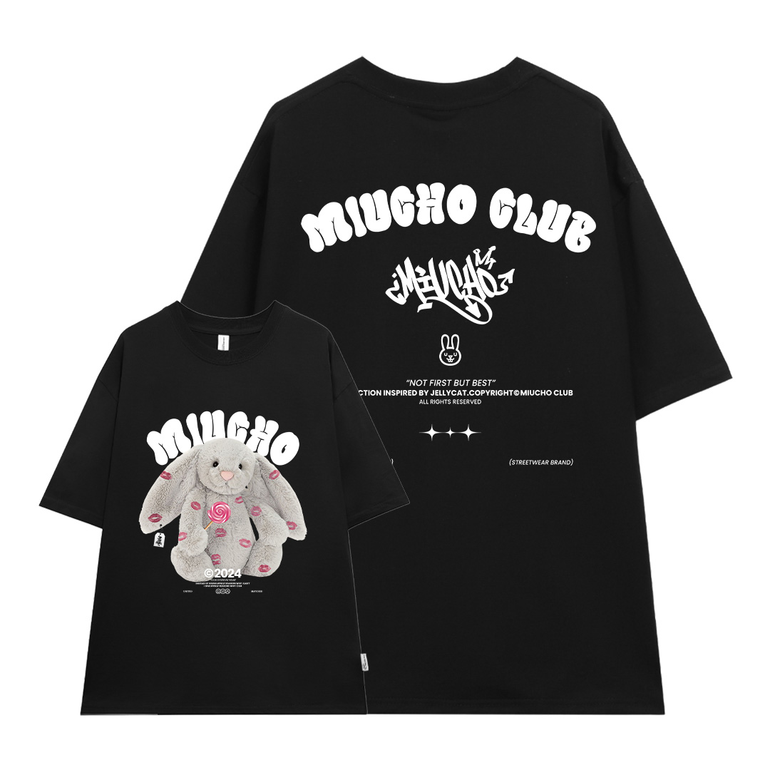 Áo thun thỏ Bunny form rộng local brand ATD1255 Miucho tay ngắn cổ tròn in mix_thumbnail_8