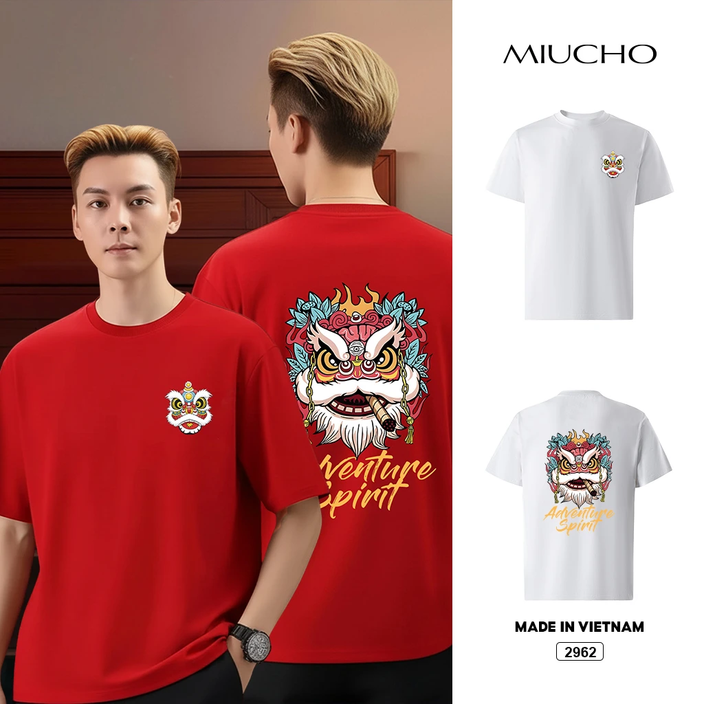 Áo thun nam form rộng Miucho Iconic thoáng mát trẻ trung Kỳ Lân in mix 2962