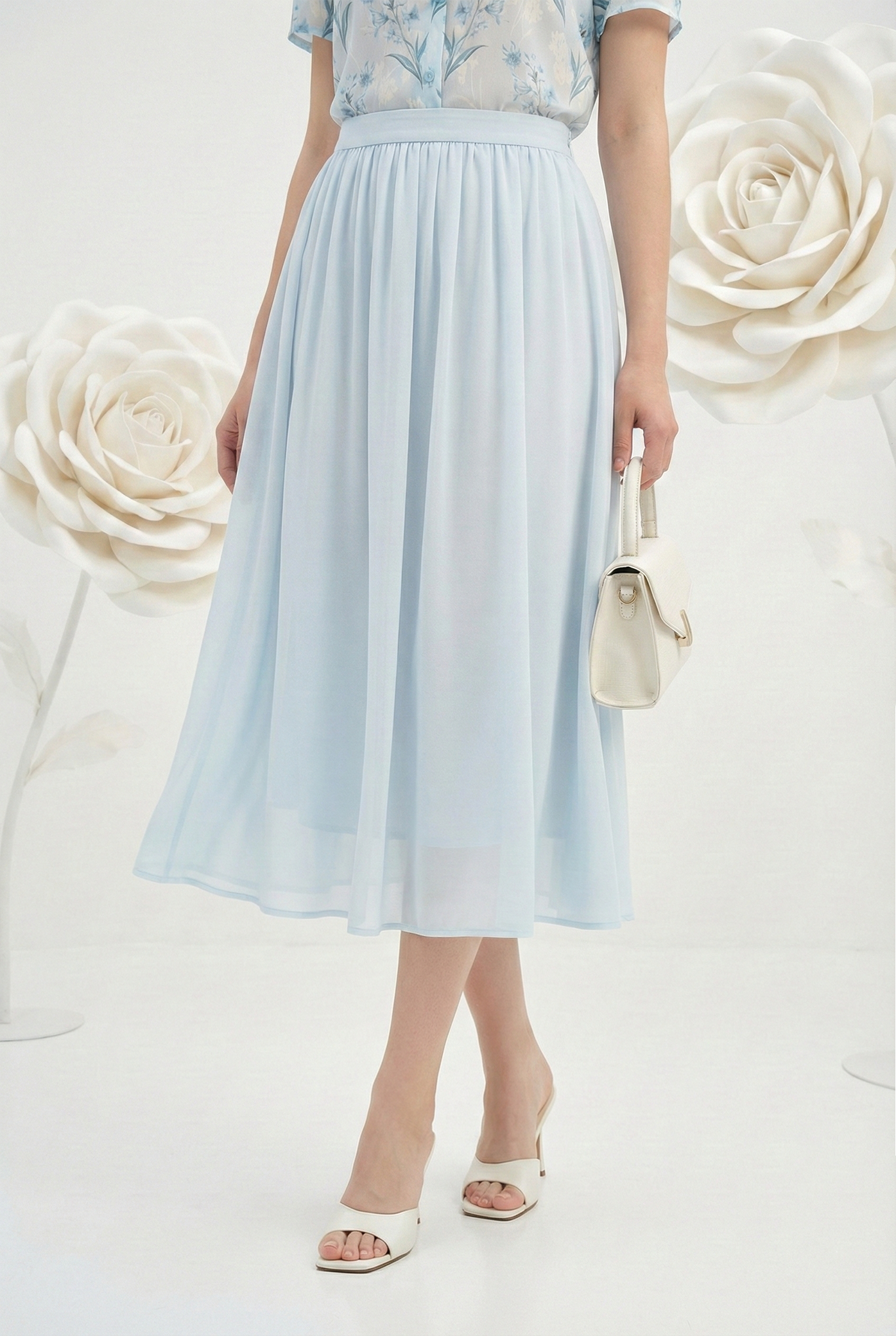 Chân váy vải voan chiffon xanh nhạt cạp cao dáng chân xếp ly thiết kế MAZANO 1HB2SCV064LA_thumbnail_3