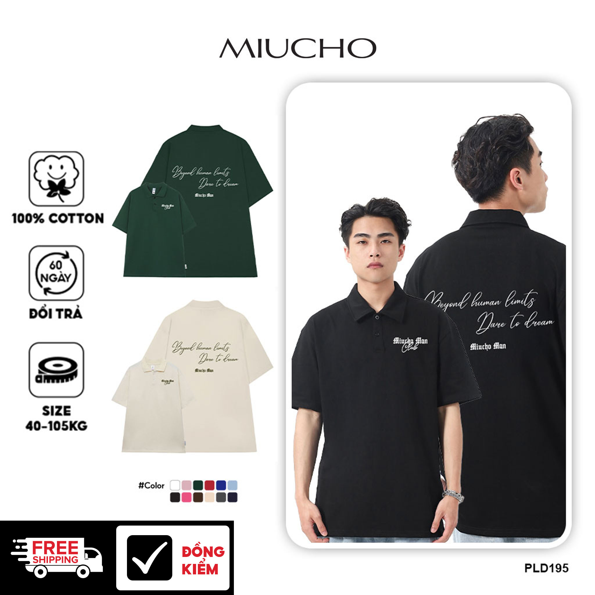 Áo polo nam form rộng đẹp PLD195 Miucho Man tay lỡ vải cotton mềm mại cho nam in Typography_thumbnail_1