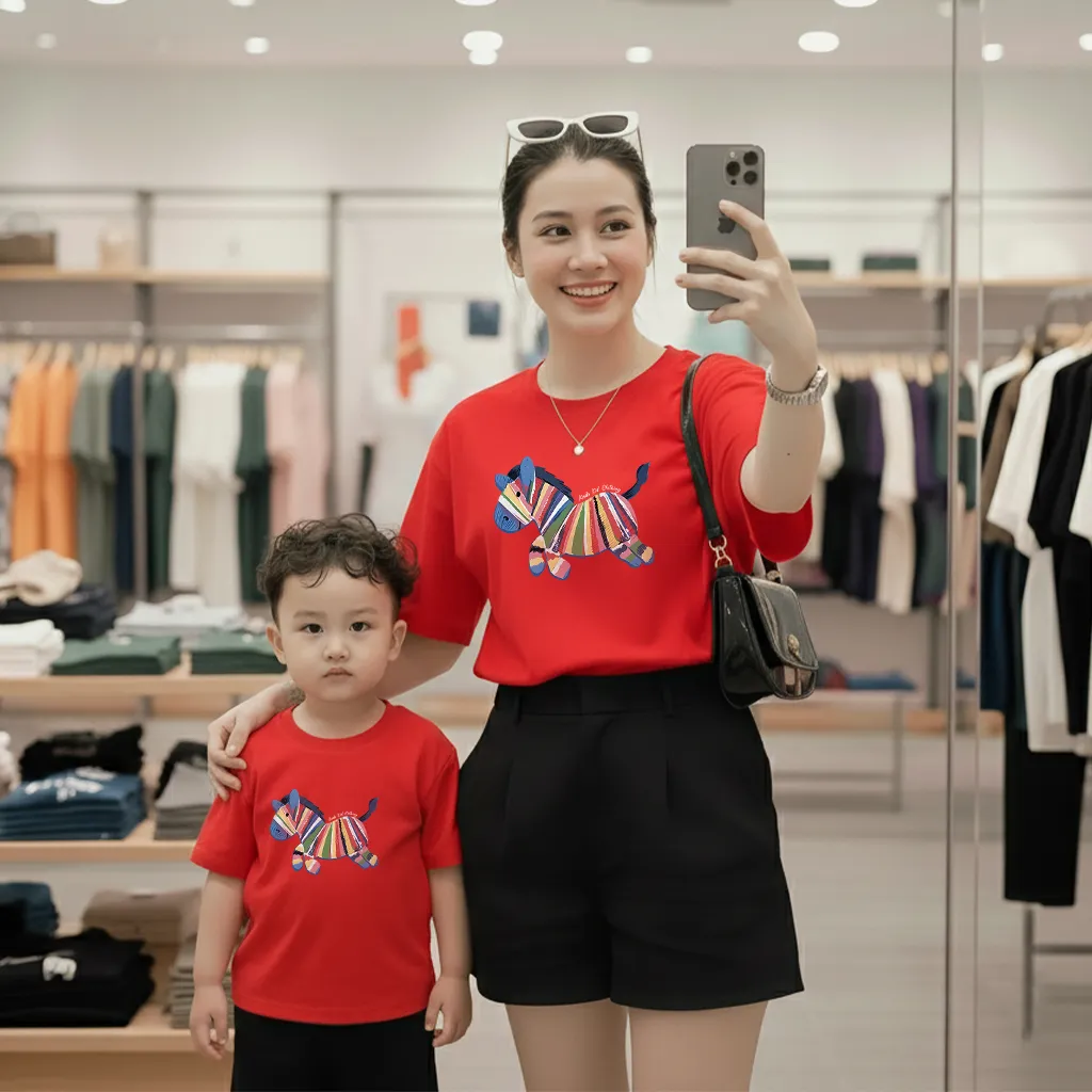 Áo thun gia đình Tết Bính Ngọ Kado vải cotton co giãn thoáng mát dày dặn form rộng 2905_thumbnail_4