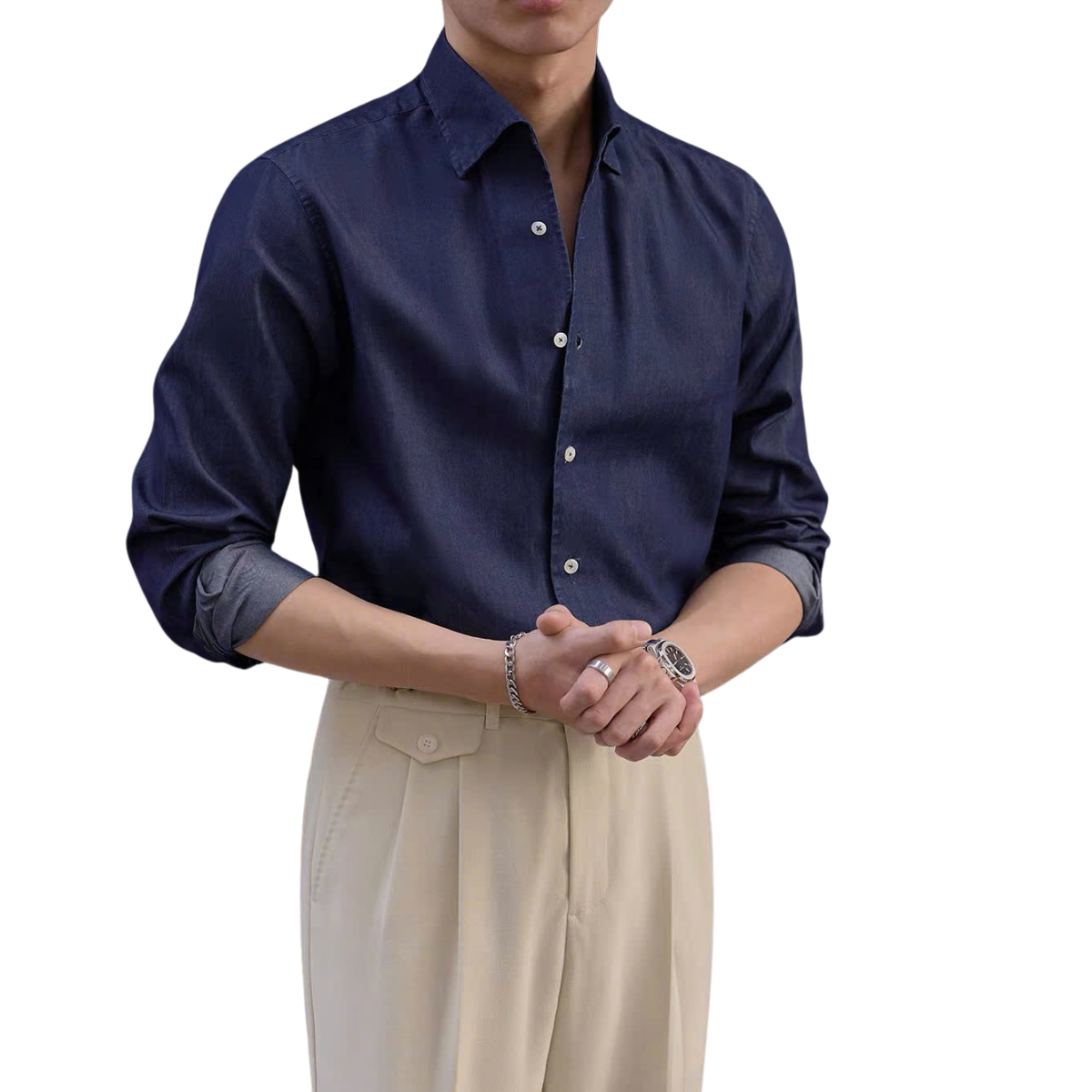 Áo Sơ Mi Modern Denim Cổ Button-Down Ẩn_thumbnail_4