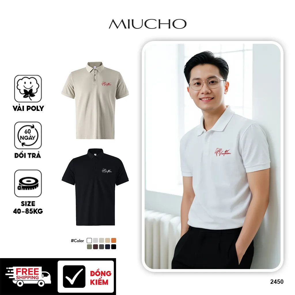 Áo polo nam vải cá sấu chống nhăn PLCSD2450 Miucho Iconic tay ngắn cổ trụ in mix
