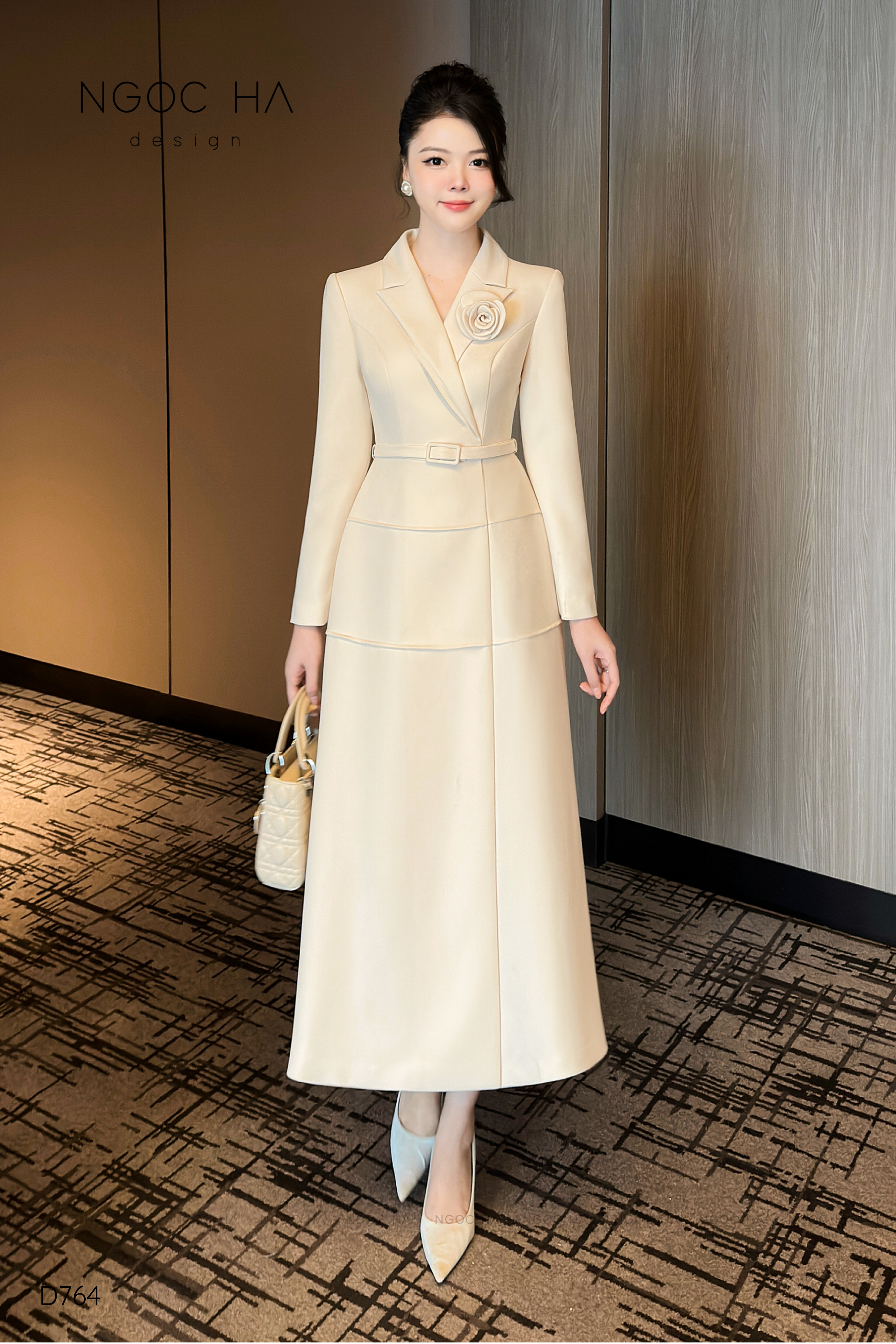 Cannes Dress_Đầm Vest Tay Dài Đính Hoa Màu Kem D764_thumbnail_4