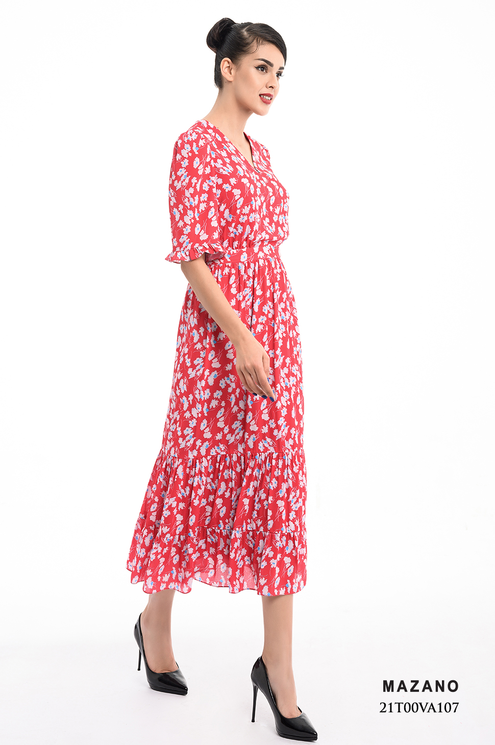 Đầm hồng họa tiết can eo bèo tầng_thumbnail_1