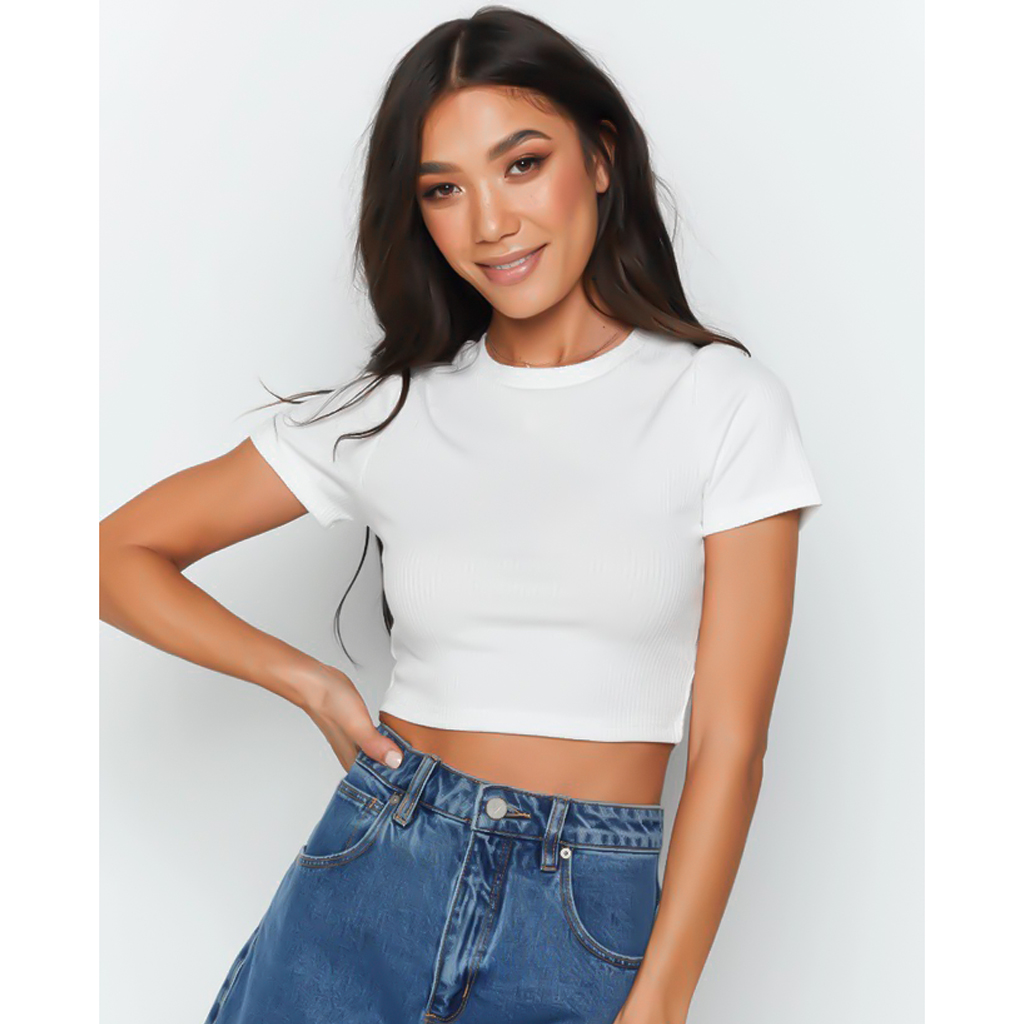 Áo croptop trơn nữ CRT01 PTG vải cotton cổ tròn in basic_thumbnail_5