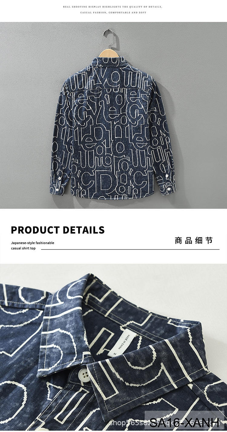 SA16 - Áo Sơ Mi Nam Tay Dài In Chữ Nghệ Thuật Dáng Rộng Phong Cách Thời Trang_thumbnail_9