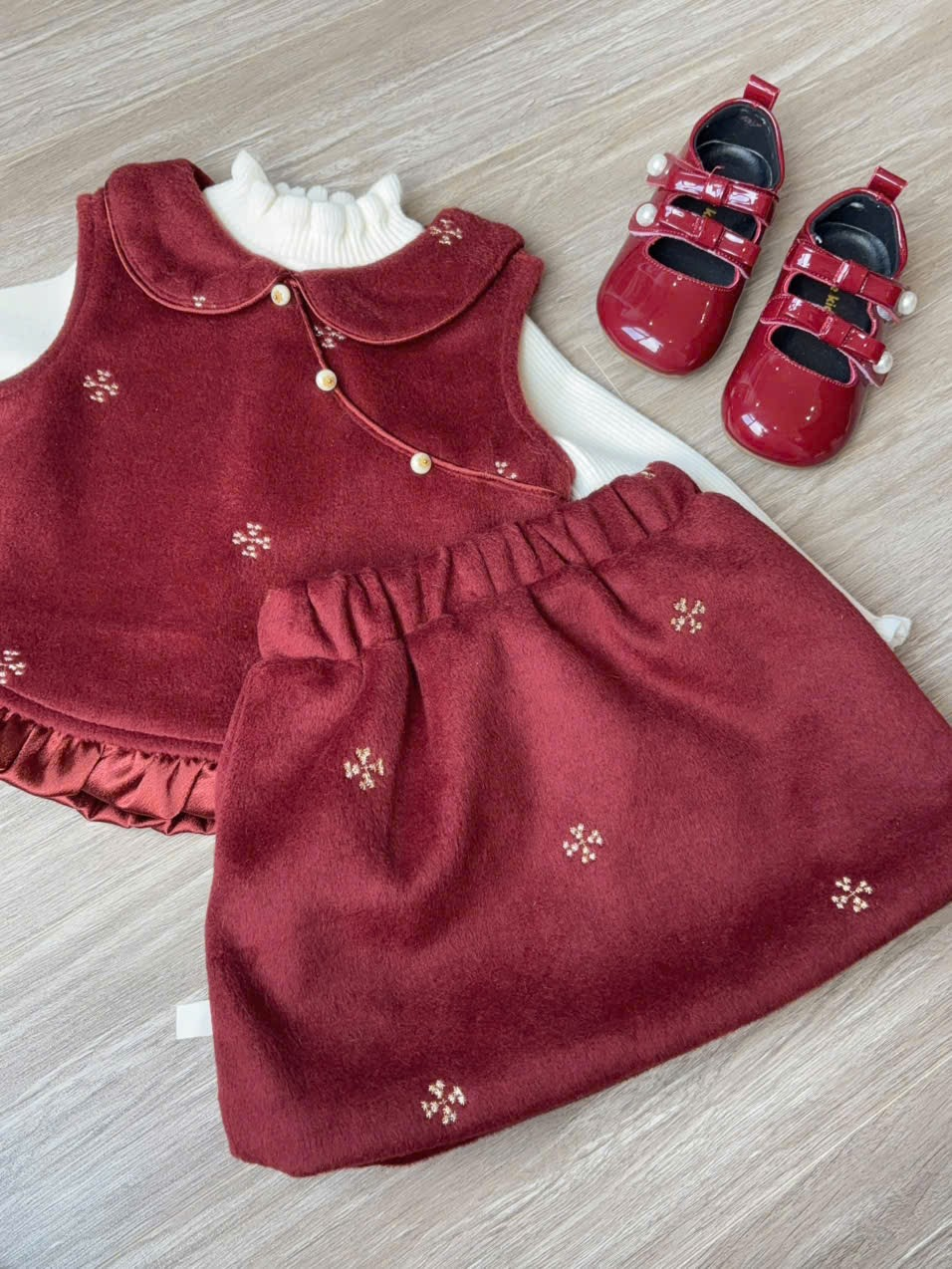 (V109) Set váy dạ đỏ cổ tàu_thumbnail_1