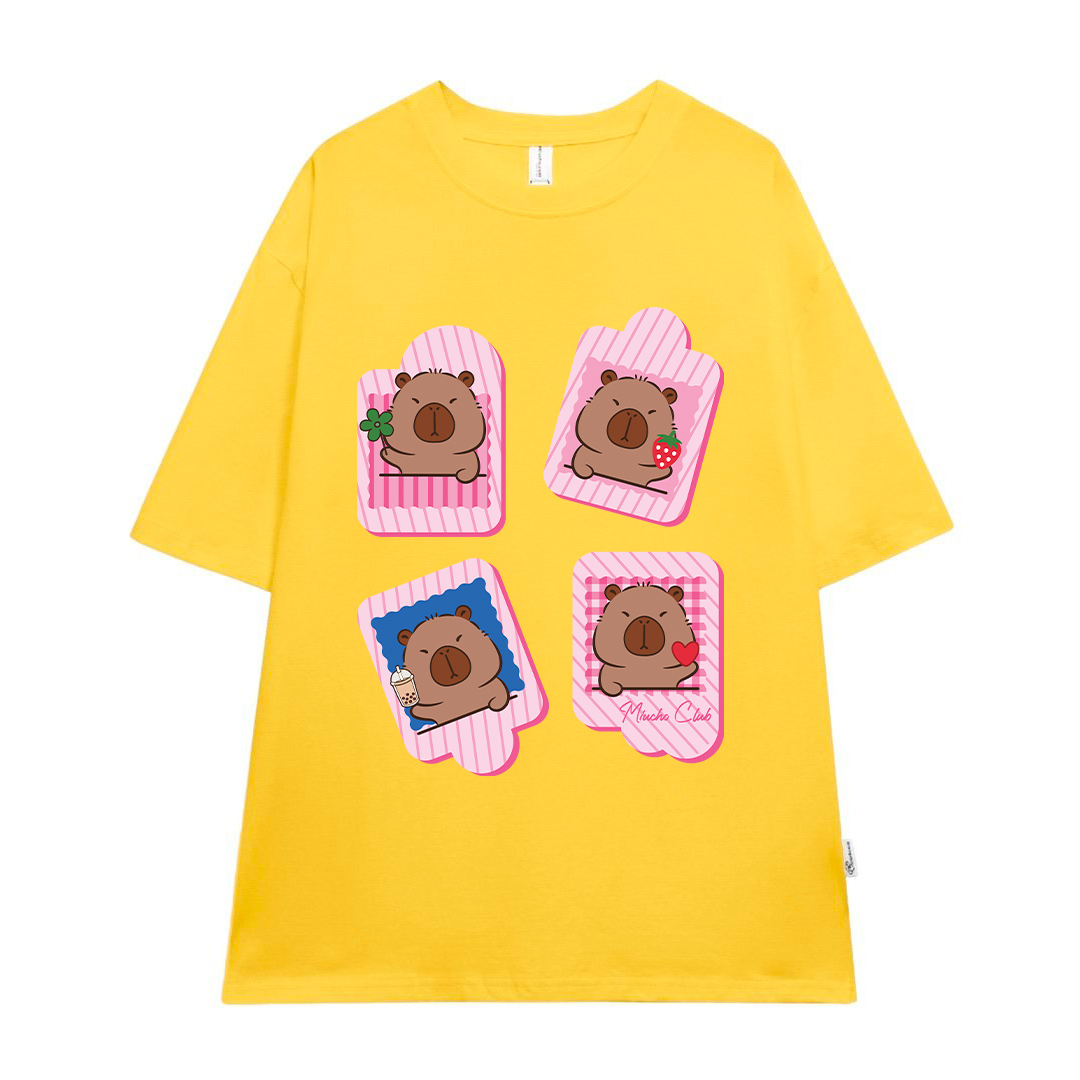 Áo phông form rộng Capybara unisex ATD1494 Miucho vải cotton thoáng mát cổ tròn in mix_thumbnail_0