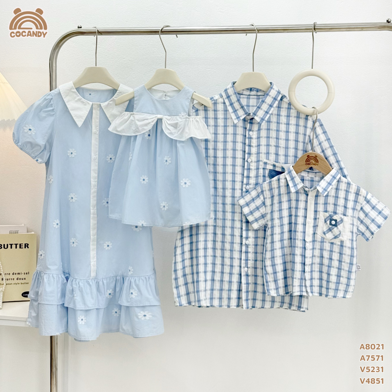 Váy cộc XANH DƯƠNG hoa nhí tay phồng NỮ_thumbnail_3