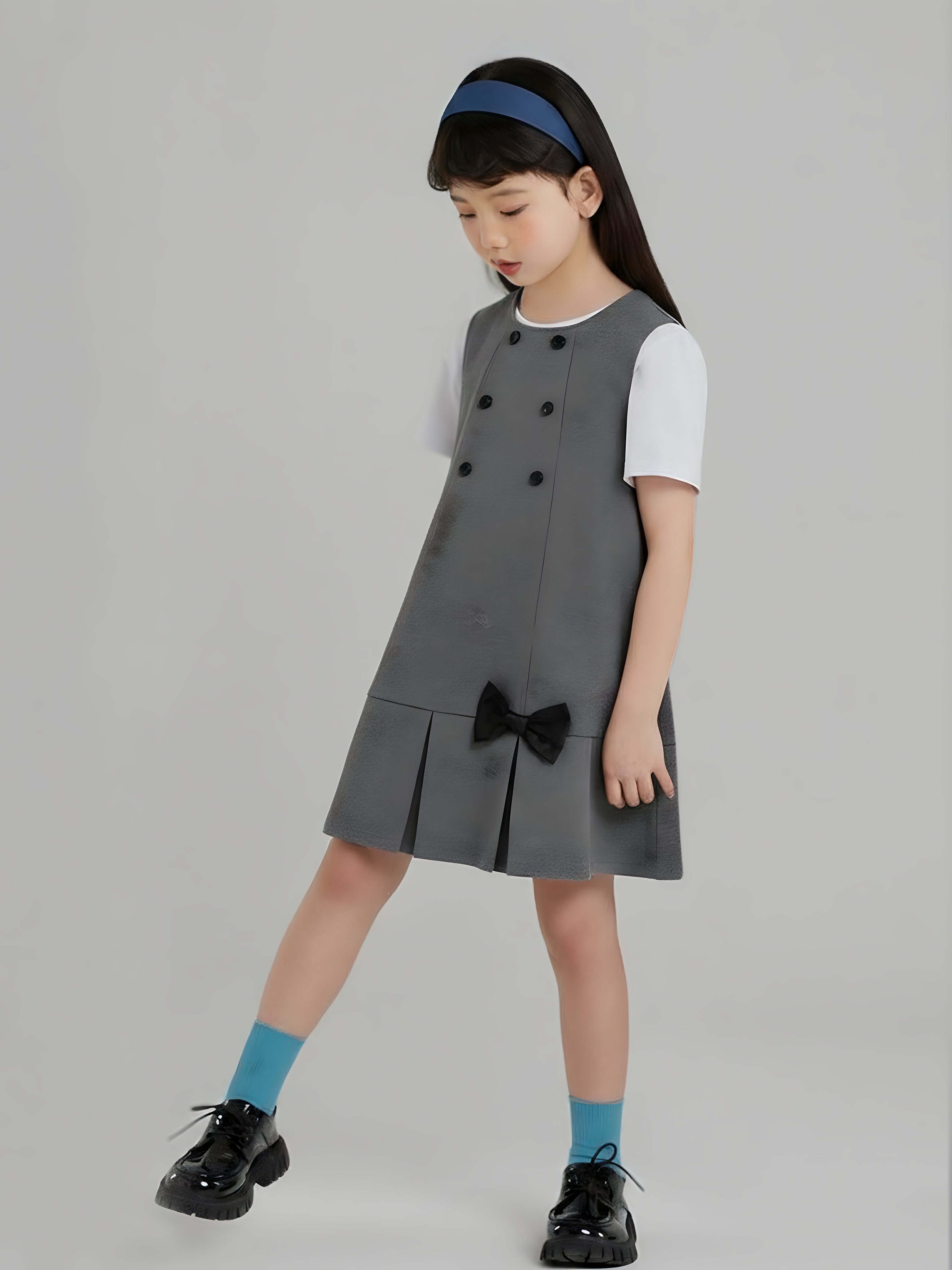 Váy nỉ xám nơ đen