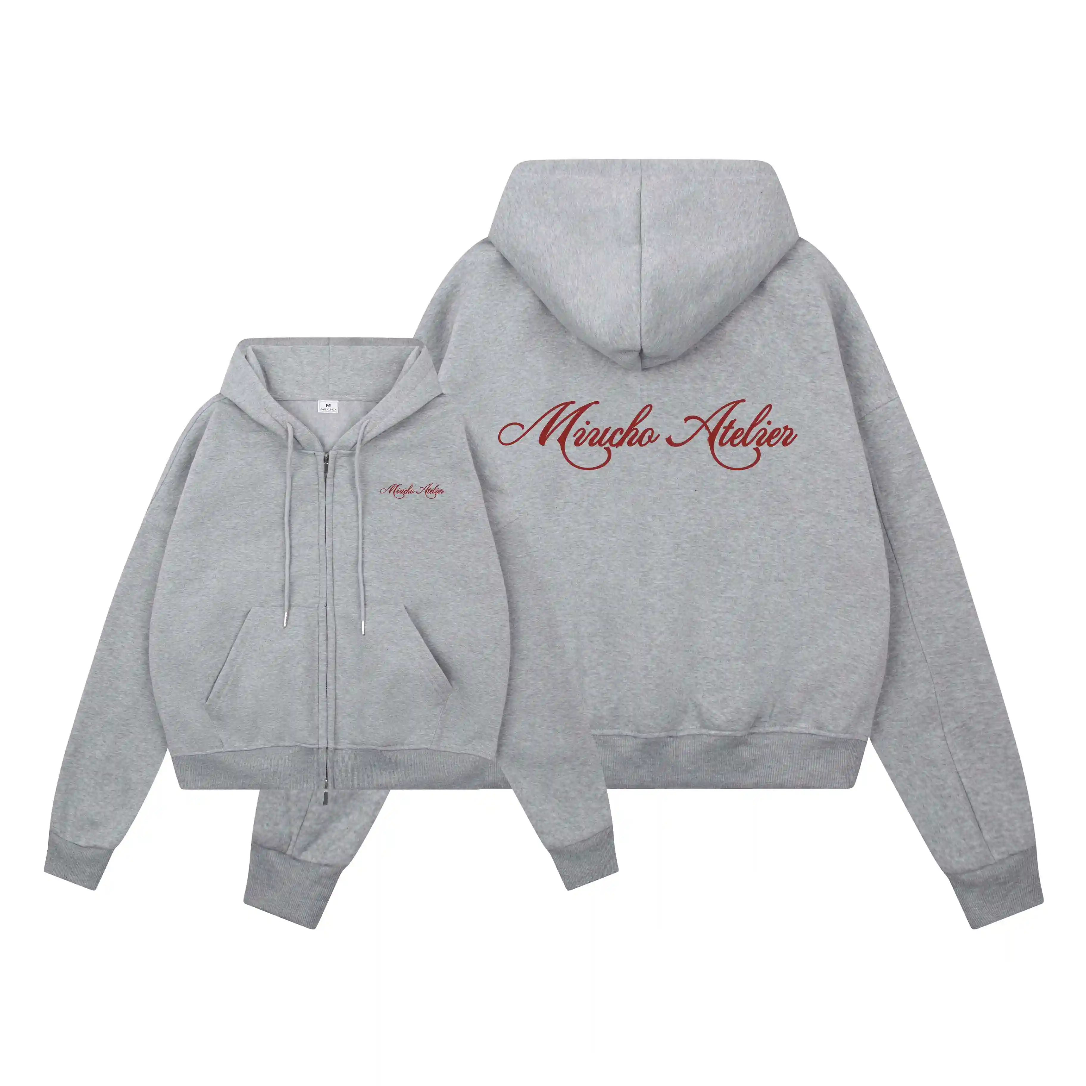 Áo hoodie zip form boxy Miucho Atelier nỉ 2 da thoáng mát dày dặn phong cách basic in typography 2712