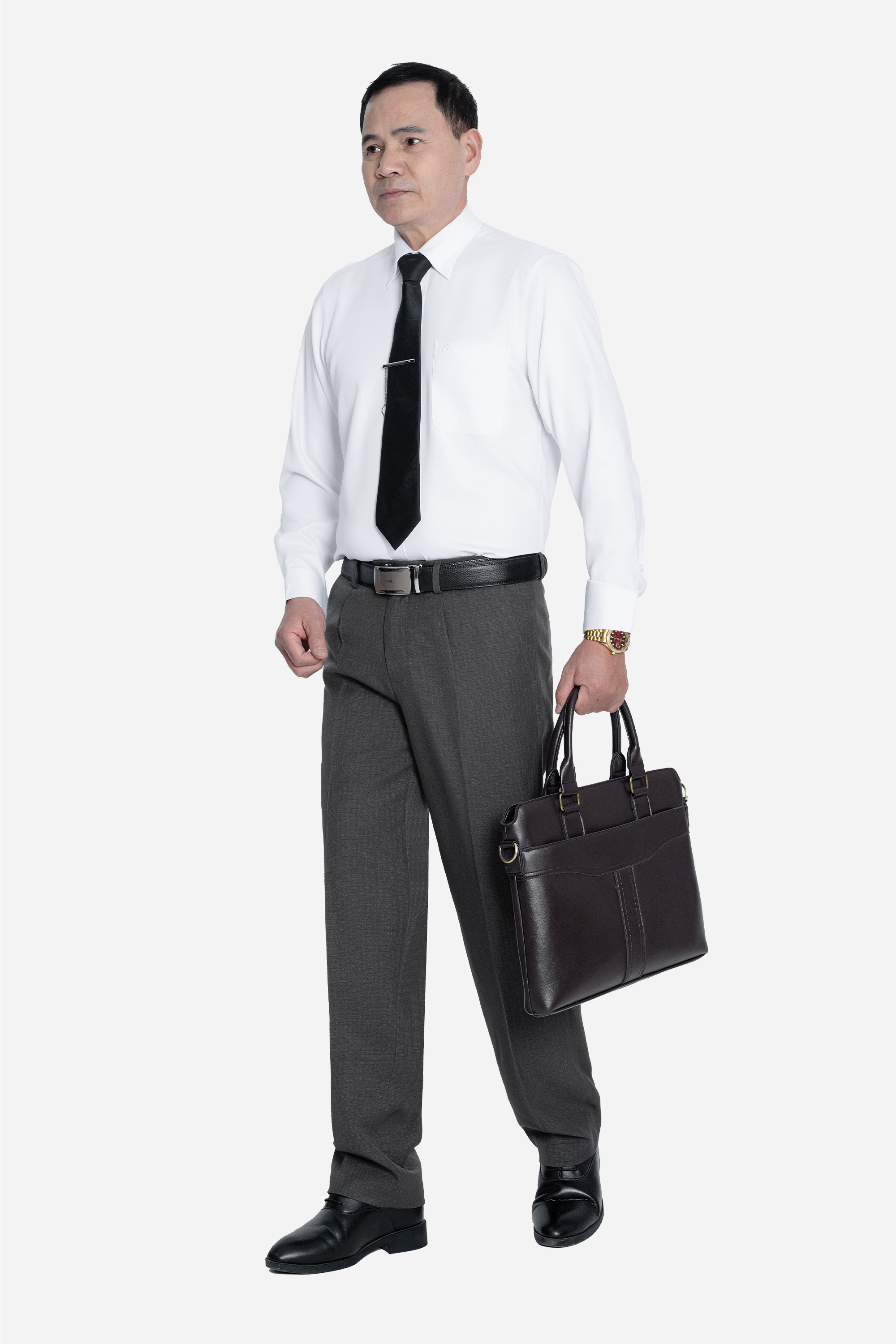 Sơ Mi Trơn Dài Tay Nam Trung Niên ANCHI Chất Liệu Sợi Sồi Cao Cấp Màu Trắng_thumbnail_3