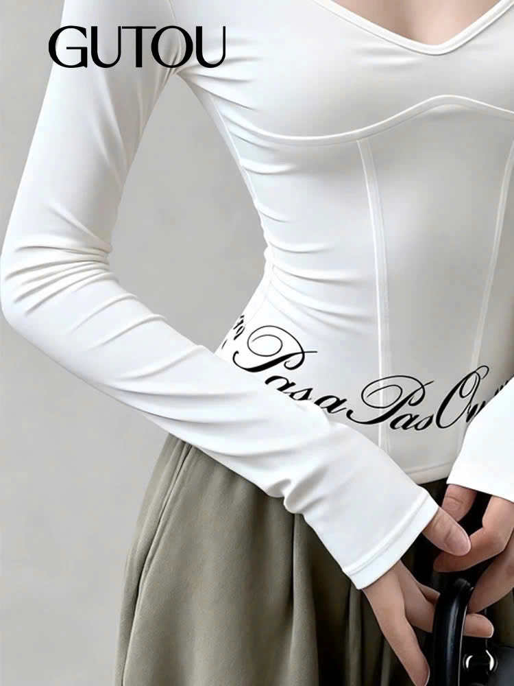 [ GUTOU ] Áo Thun Ôm Tay Dài Cổ V Seamline_thumbnail_3
