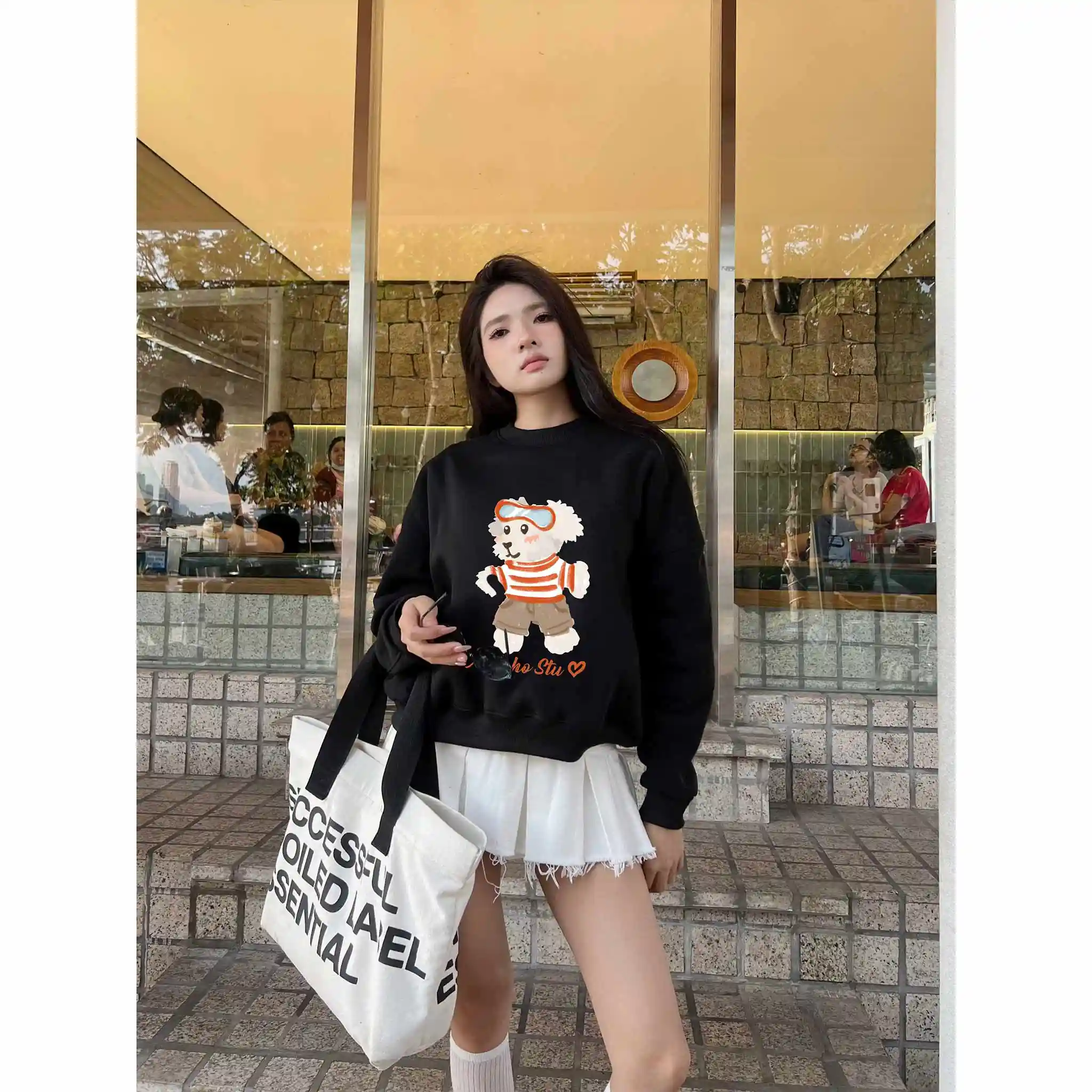 Áo Sweater form boxy Miucho nỉ 2 da mềm mại dày dặn thoáng mát gấu bông in mix 2795_thumbnail_6