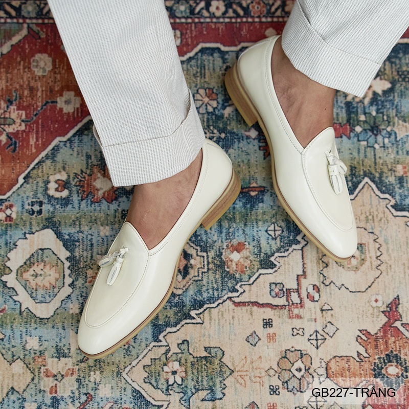 GB227 - Giày lười nam mũi nhọn da bò phong cách Anh Quốc, màu trắng đen sang trọng_thumbnail_8