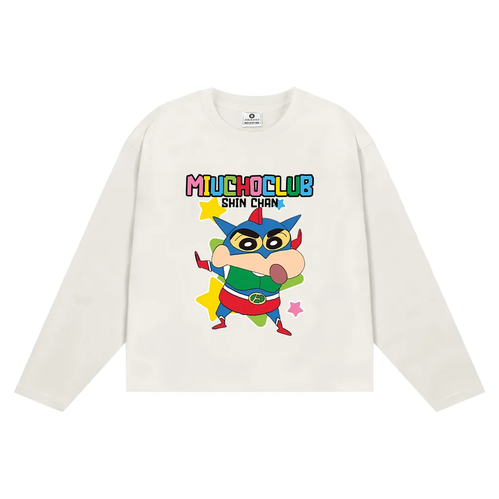 Áo thun boxy tay dài SHIN CHAN 2641 Miucho vải cotton co giãn 2 chiều thoáng mát thấm hút tốt_thumbnail_9