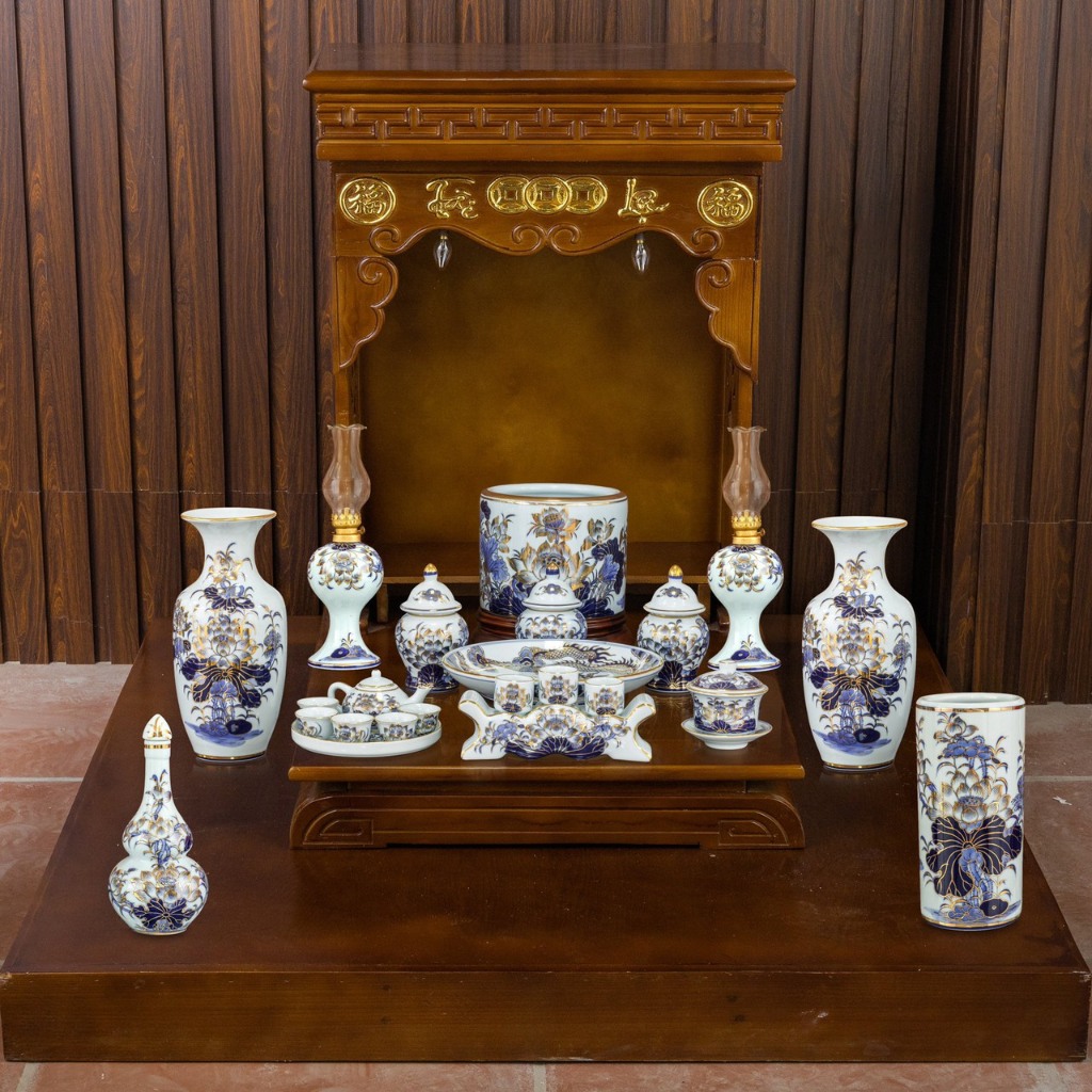 1m95 - 2m2 Đồ Thờ Cúng Men Lam Vẽ Kỹ Vàng 24k Ban -Lò Gốm Nghệ Nhân Chế Tác Bát Tràng Cao Cấp_thumbnail_5