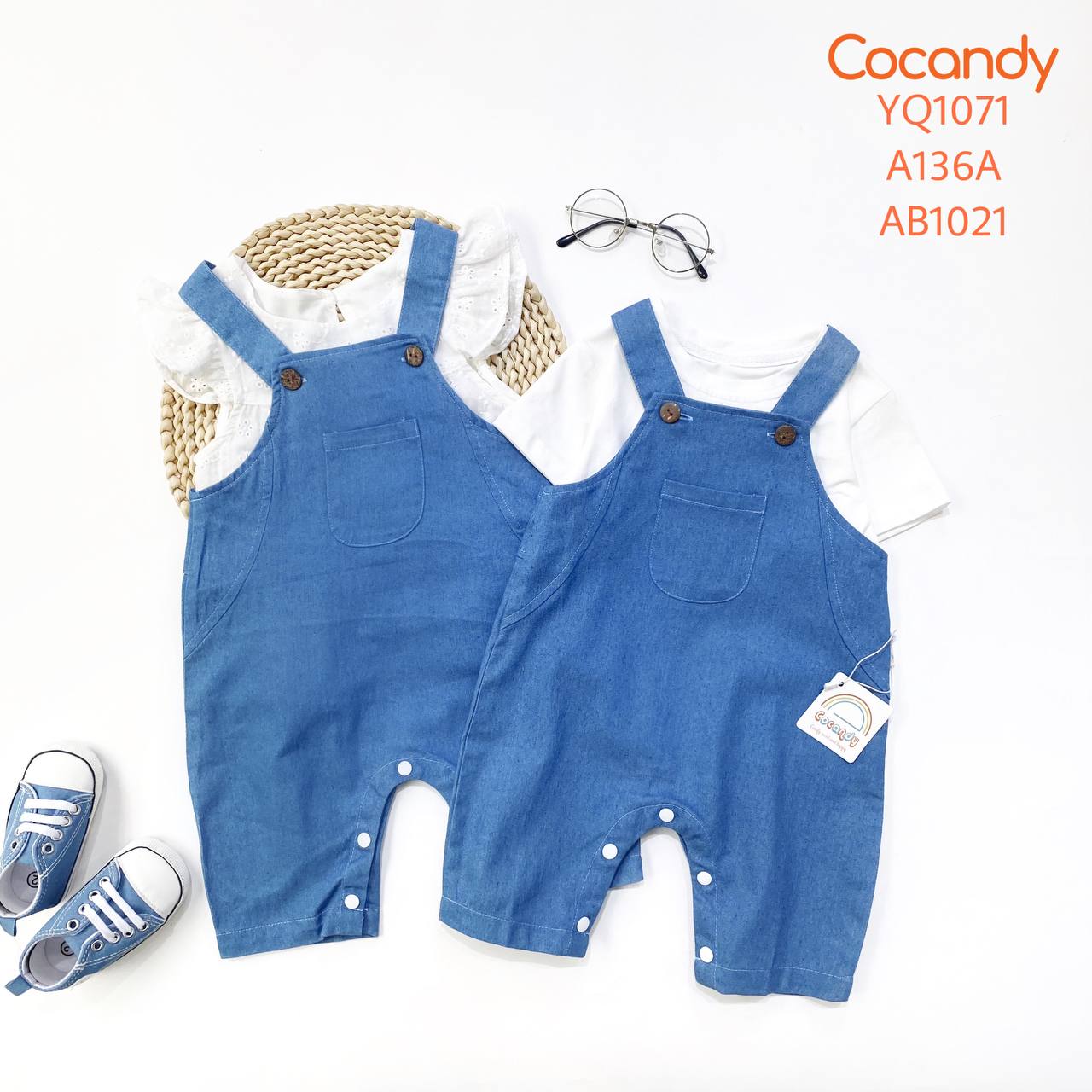 Yếm quần bò XANH dài túi ngực