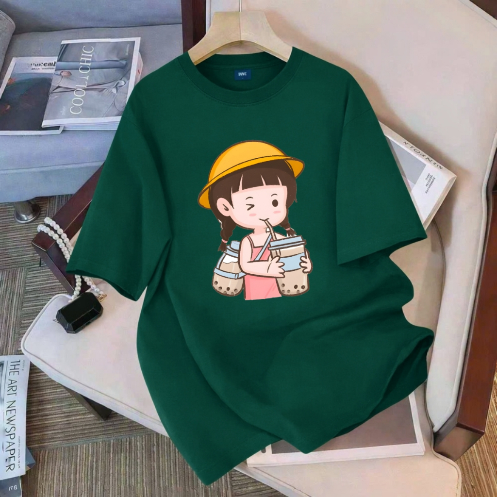 Áo thun unisex UX30-1175 bé gái uống trà sữa dáng oversized local brand WETEE_thumbnail_5