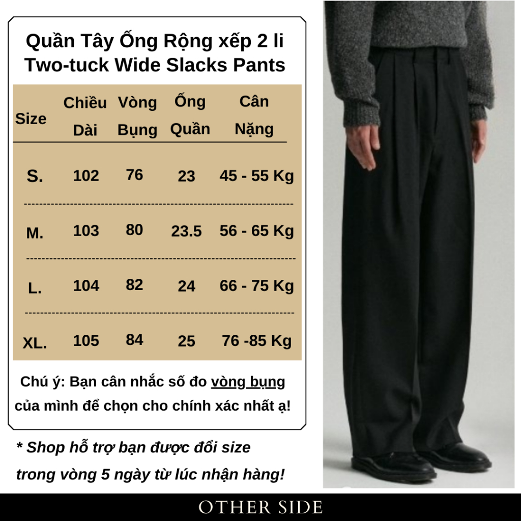 Quần Tây Ống Rộng Xếp 2 Li, phong cách HQ | Two- tuck Wide Slacks Pants_thumbnail_6