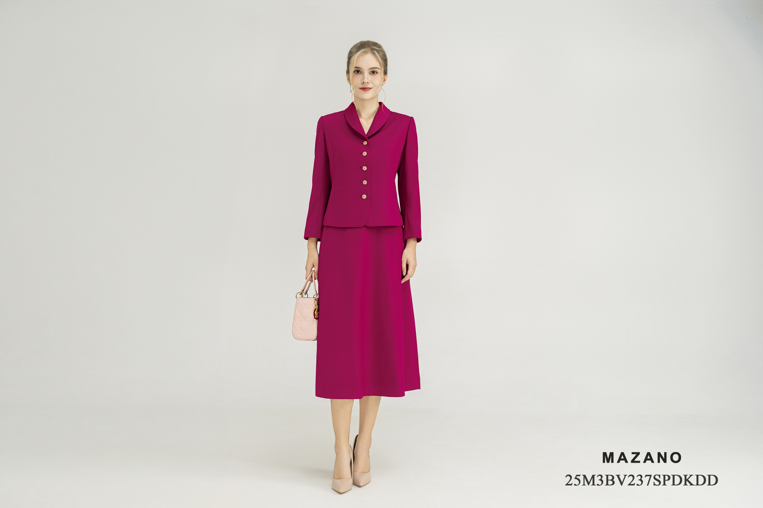 Bộ vest Áo và chân váy Vải tuytsi Cổ sam Tay dài Dài áo qua eo, Chân váy A nhẹ Dài ngang bắp chân