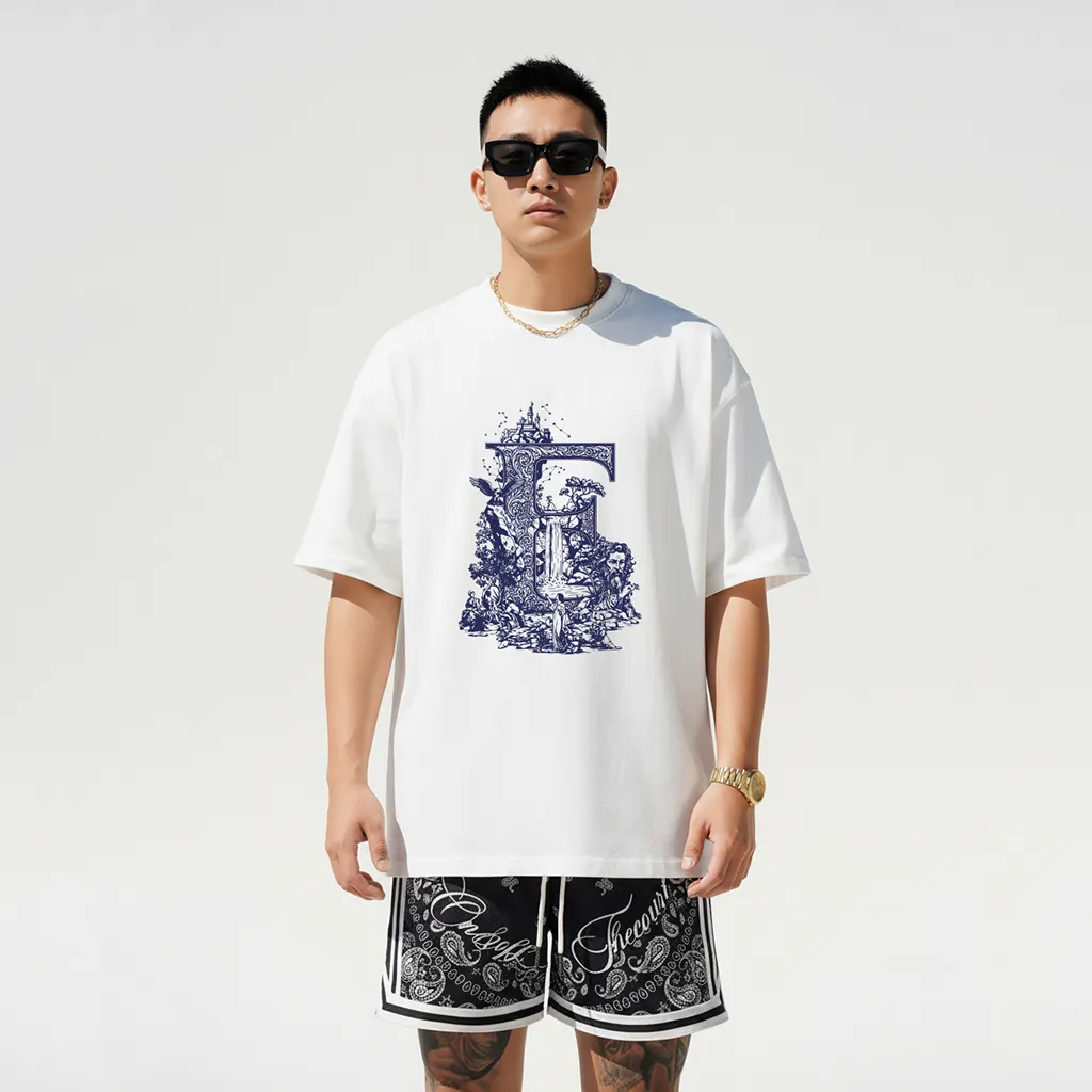 Áo thun nam form rộng Miucho Iconic cotton thoáng mát thấm hút tốt nhiều màu in chữ cái E 2750_thumbnail_5