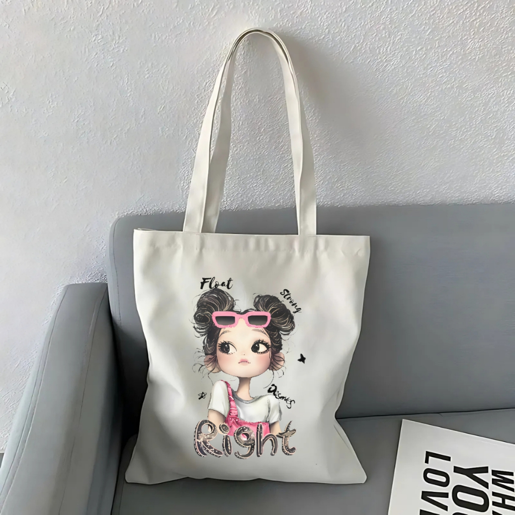 Túi tote vải canvas hình cô gái tóc xù có khóa kéo và ngăn phụ, đi học đi chơi - We Tee TOTE18_thumbnail_14
