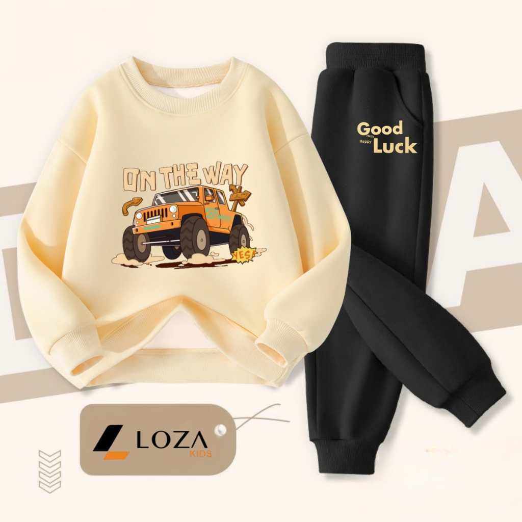Bộ nỉ bé trai in hình xe ô tô on the way - Loza Kids BI480_thumbnail_1