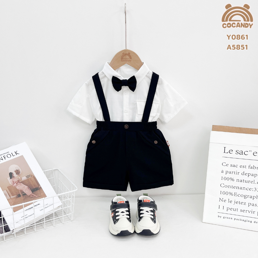 Yếm quần cộc ĐEN túi chéo cúc