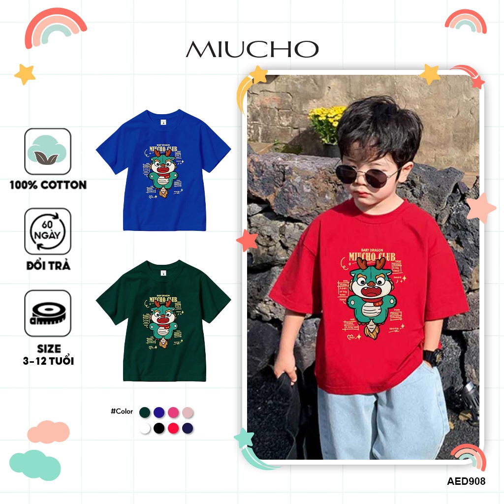 Áo thun tết cho bé màu đỏ form rộng thoáng mát AED908 Miucho Kid 100% vải cotton basic in mix_thumbnail_1