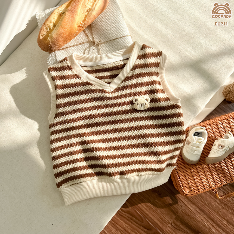 Áo gile kẻ NÂU BE thêu gấu_thumbnail_1