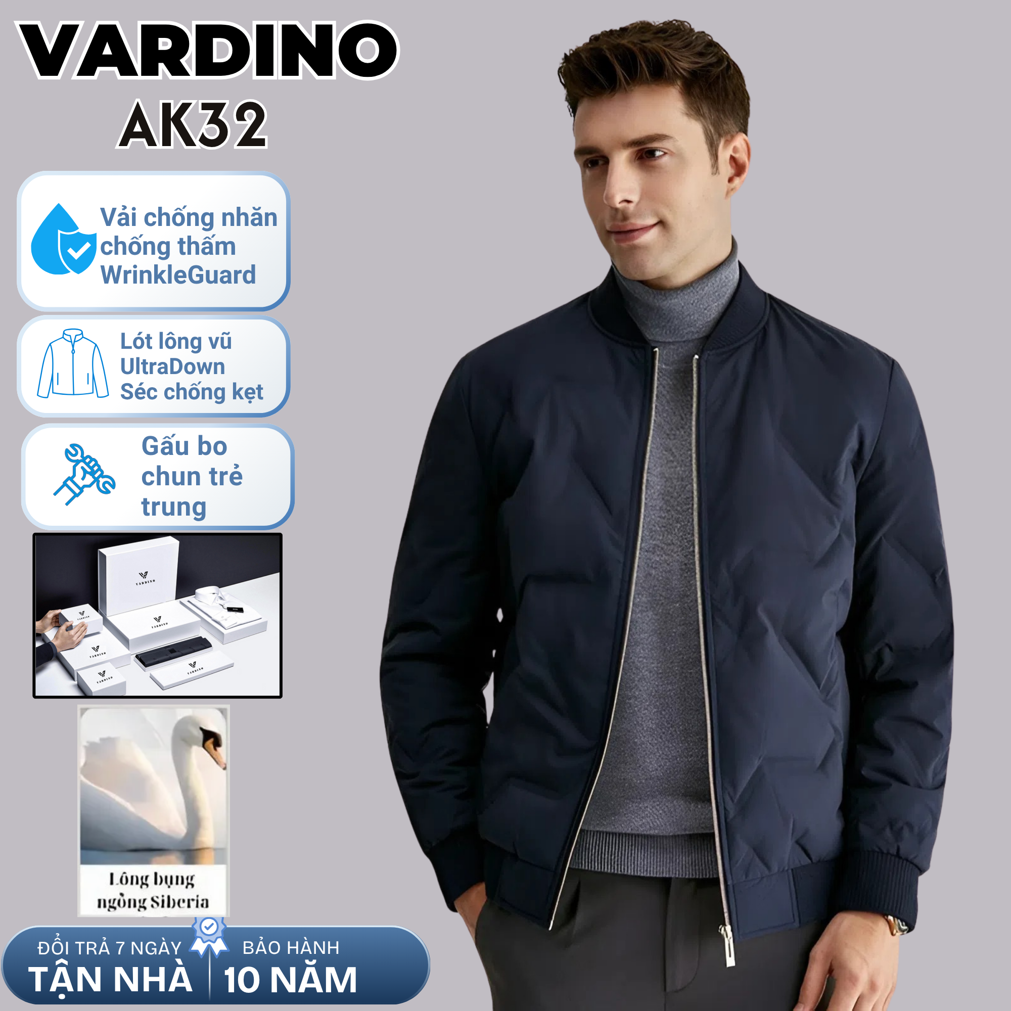 Áo khoác bomber nam công sở Vardino lót lông vũ AK32_thumbnail_0