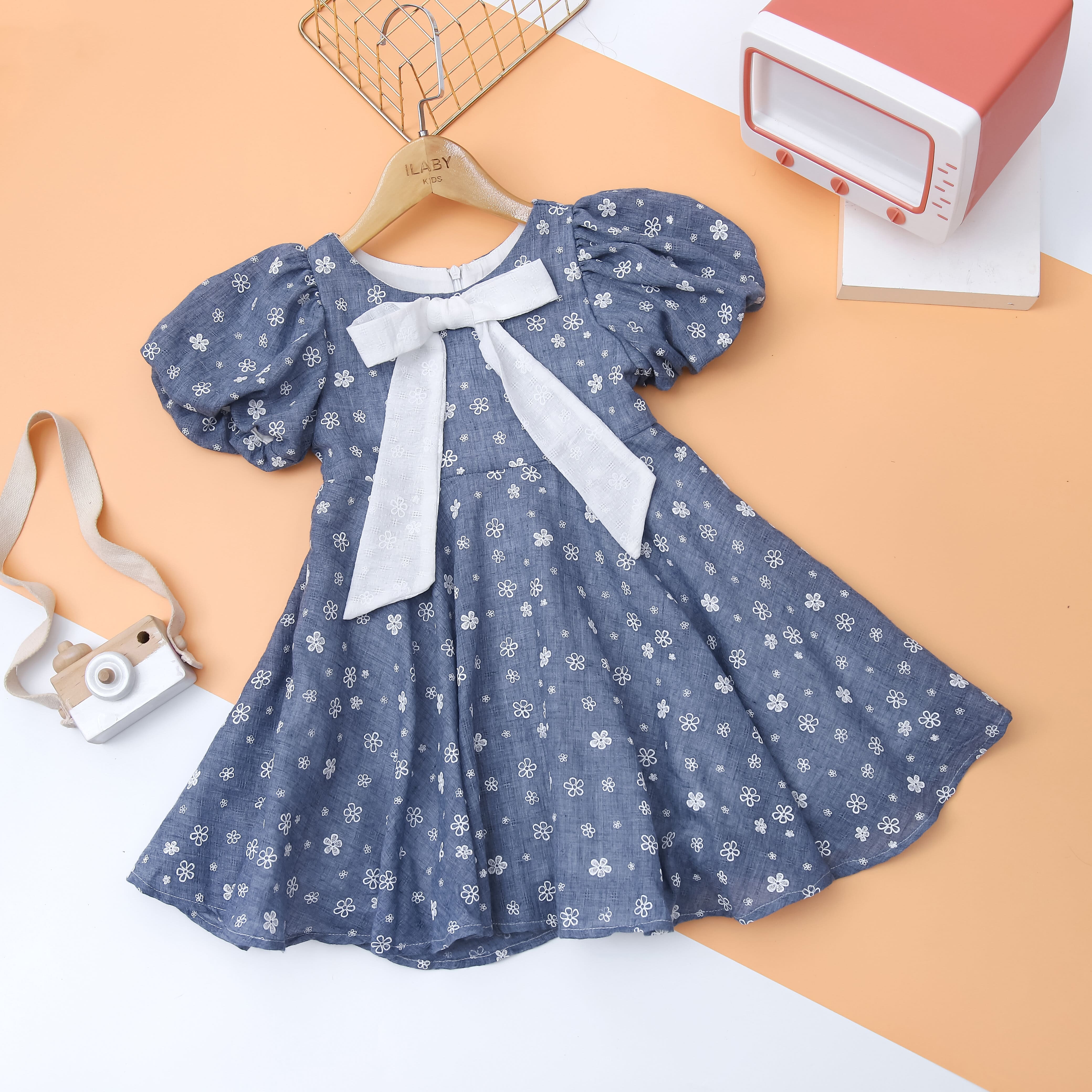 Váy thô dệt in hoa phối nơ trắng_thumbnail_3