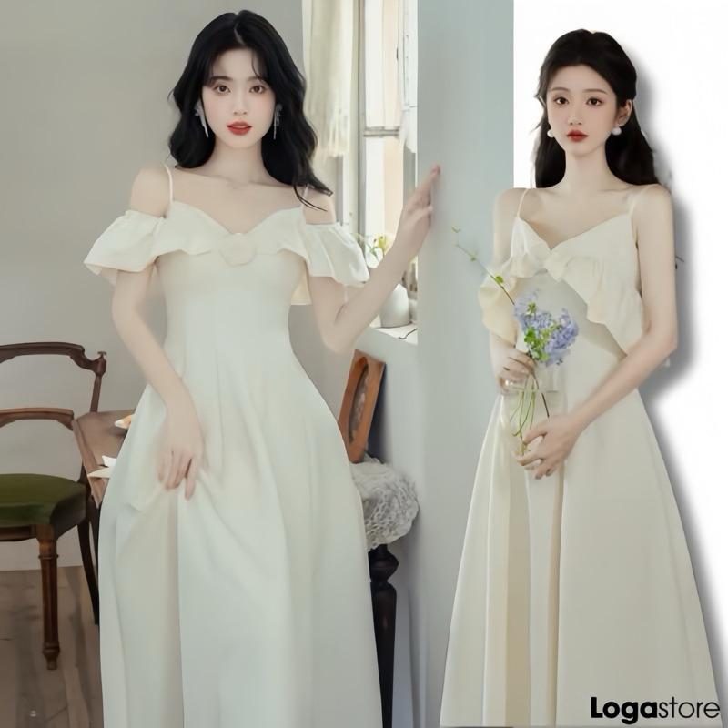 Váy trắng dáng dài mặc 4 kiểu, váy đi tiệc cánh tiên màu trắng dáng dài _L119