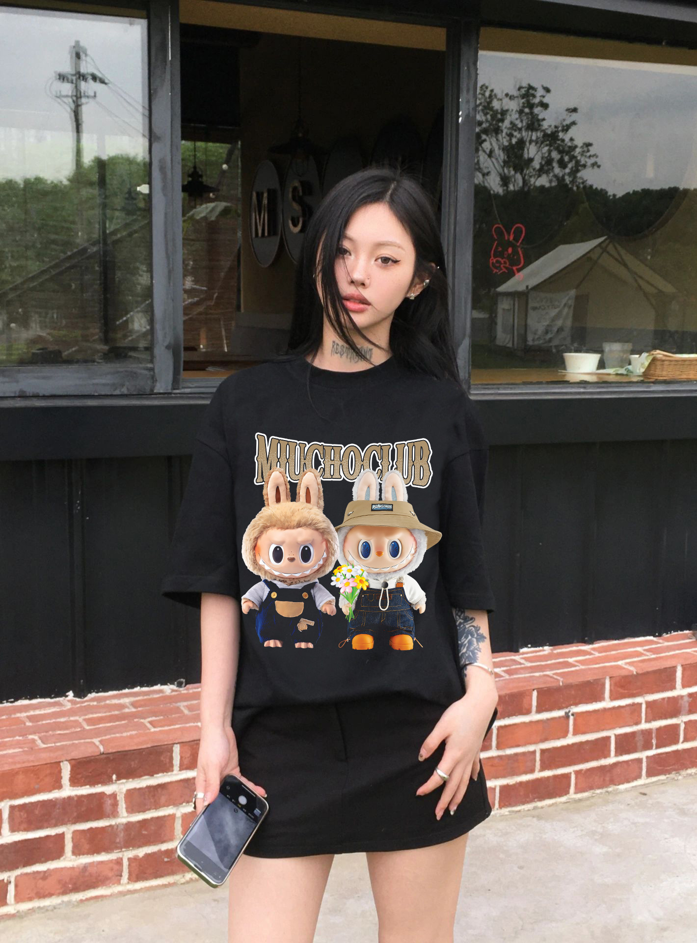 Áo phông labubu form rộng nhiều màu ATD1448 Miucho vải cotton cổ tròn in mix_thumbnail_2